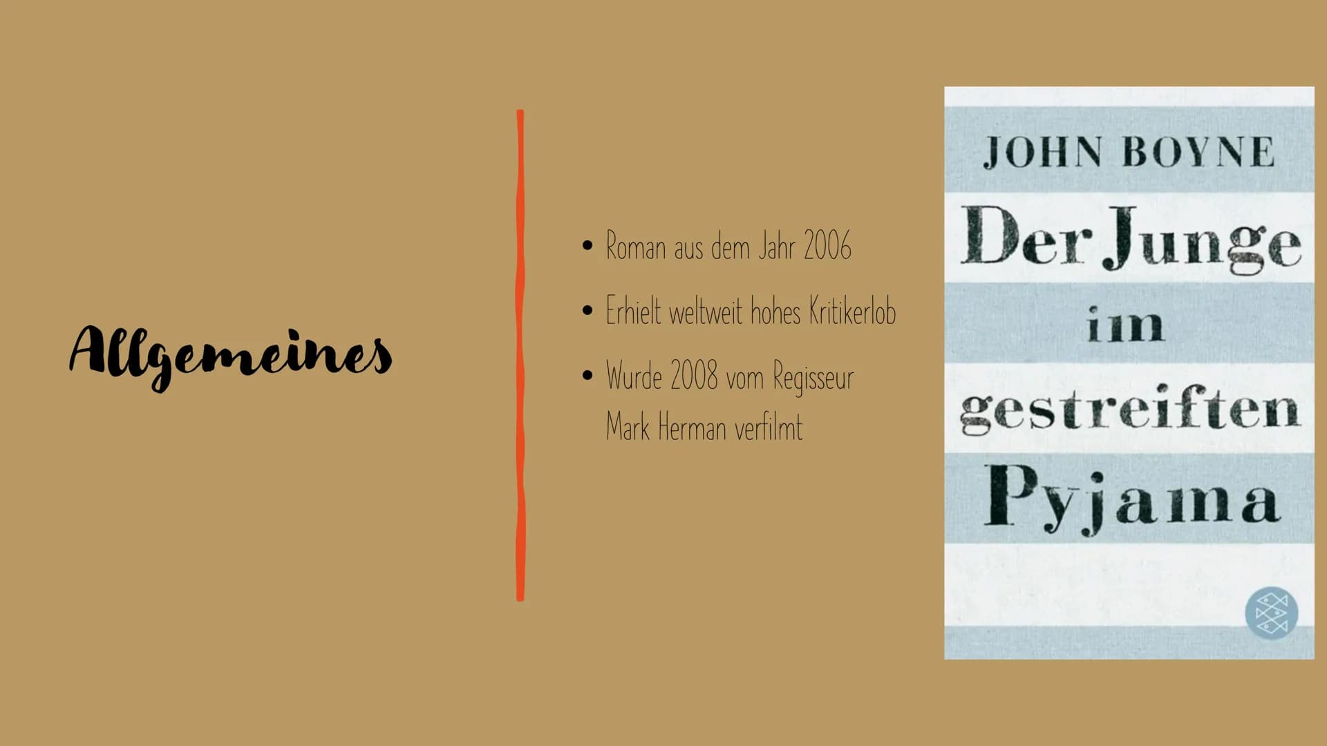 # Stichpunktzettel
1. Begrüßung
2. Gliederung vorlesen
3. Allgemeines
Der Junge im gestreiften Pyjama (Originaltitel: The Boy in the Striped