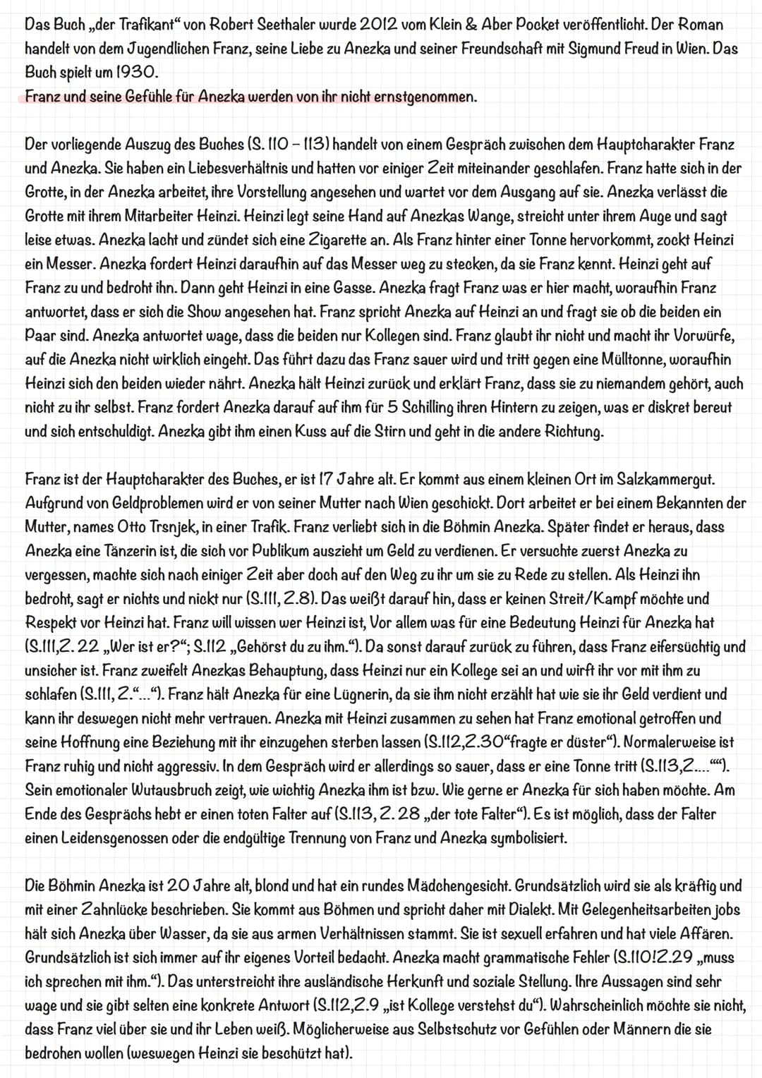 Das Buch „der Trafikant" von Robert Seethaler wurde 2012 veröffentlicht. Es handelt von dem Jugendlichen
Franz, Seine Liebe zu Anezka und se