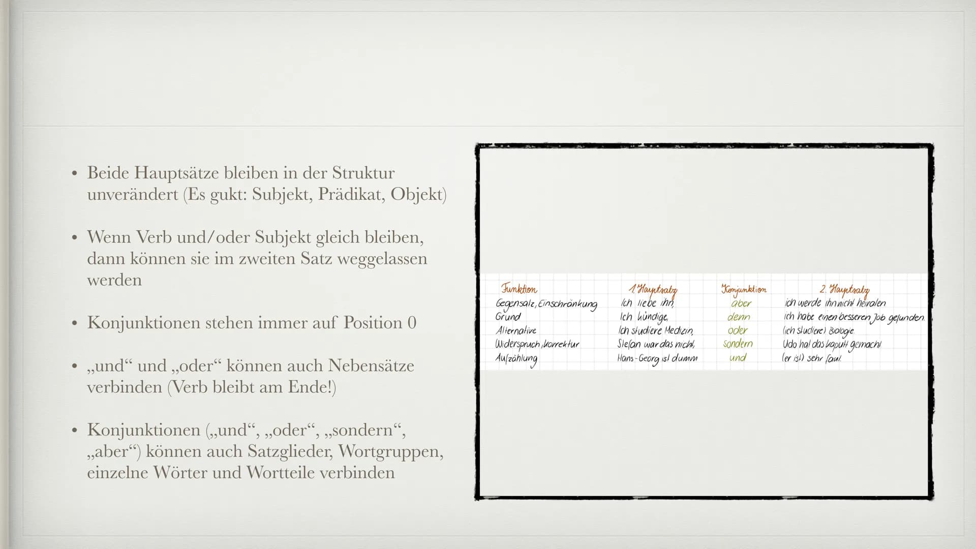 Konjunktionen
Deutsch - Grammatik # Inhalt
* Allgemeine Definition: Konjunktionen
* Nebenordnende Konjunktion
* Unterordnende Konjunktion
*