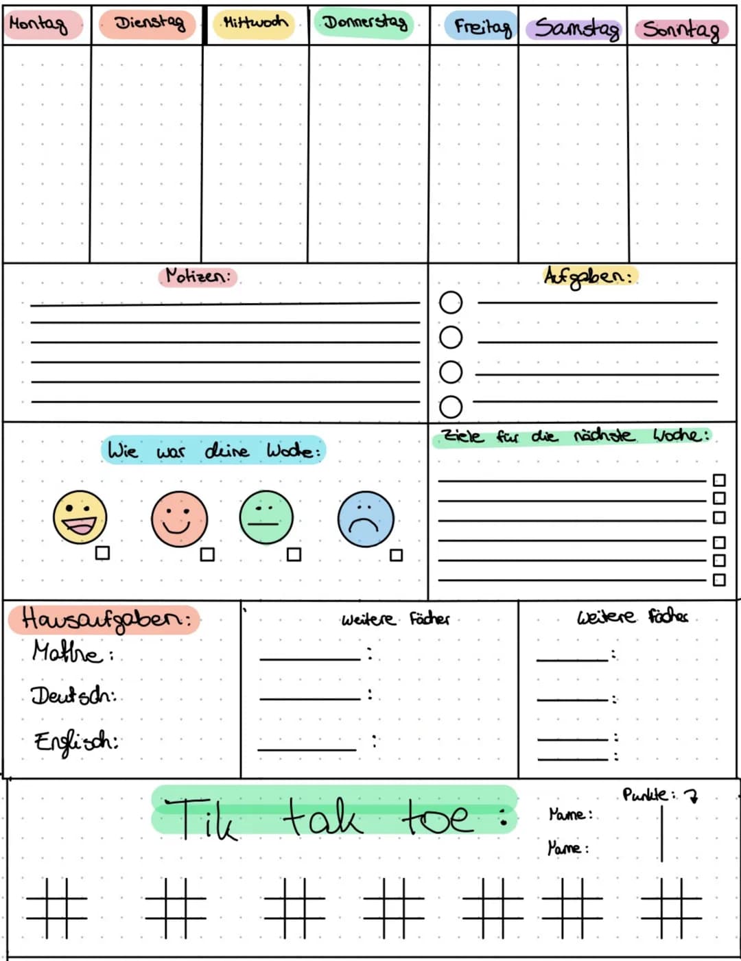 Wochenplan – Seite 1