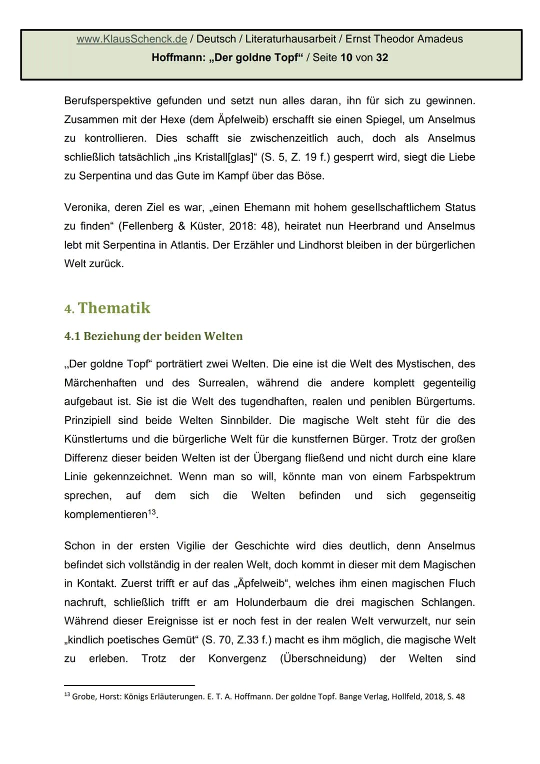 Ernst Theodor Amadeus
Hoffmann: Der goldne Topf
Literaturhausarbeit
Deutsch
Fachlehrer: OSR. Schenck
Hoffmann.
E.T.A. HOFFMANN 1776-182