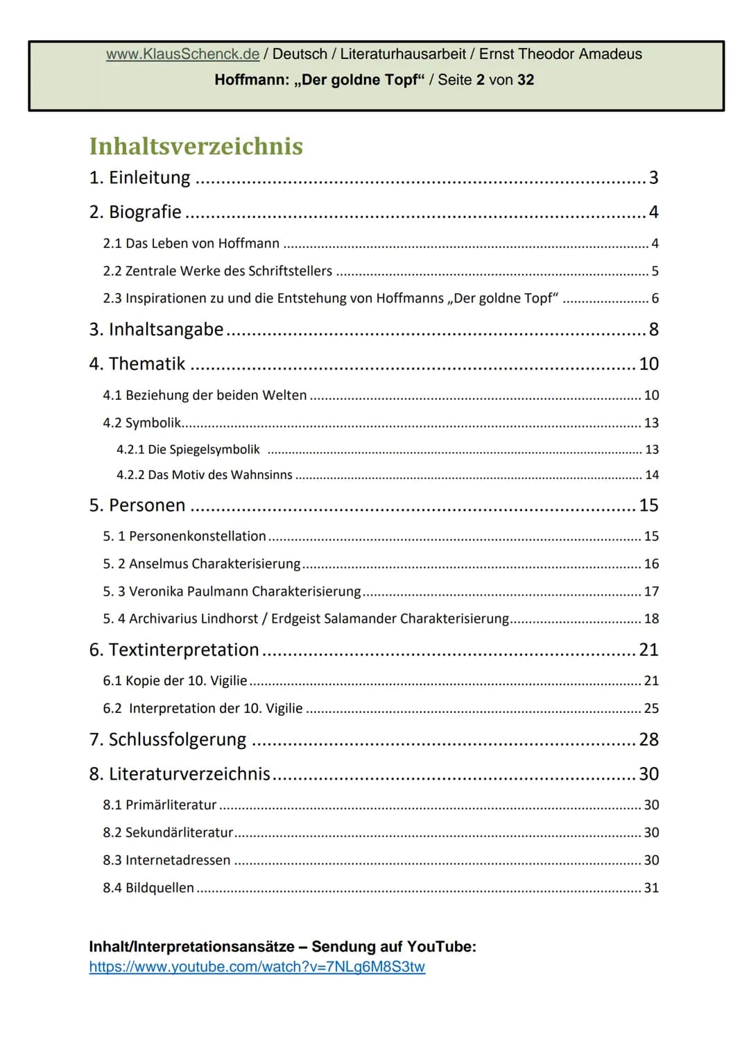 Ernst Theodor Amadeus
Hoffmann: Der goldne Topf
Literaturhausarbeit
Deutsch
Fachlehrer: OSR. Schenck
Hoffmann.
E.T.A. HOFFMANN 1776-182