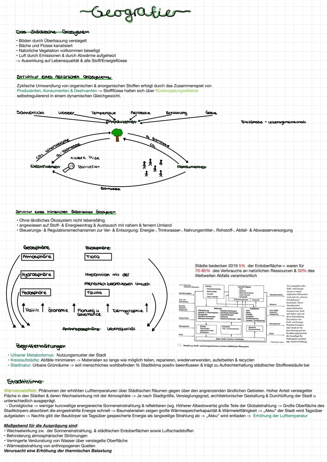 # Geografie
## Das Städische Örrosystem
- Böden durch Überbauung versiegelt
- Bäche und Flüsse kanalisiert
- Natürliche Vegetation vollkomm