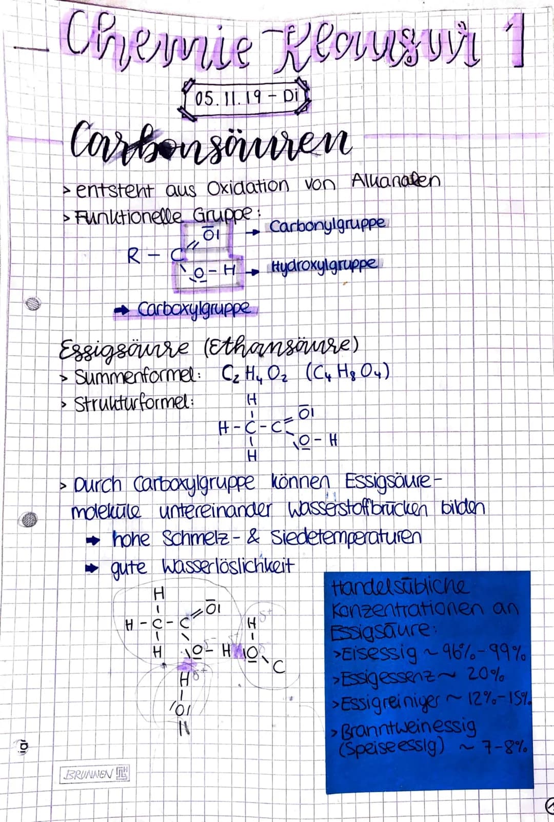 # Ester
Reaktion von Carbonsäuren mit Alkohol:
```
H
CH3COOH + H-O-C-CH3 Kat. CH3-C-O-C-CH3 + H2O
H ||