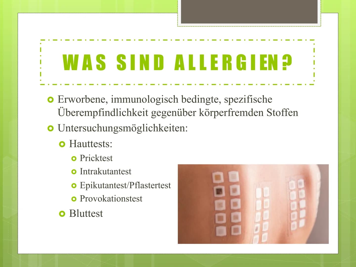 # Allergien
## 0. Statistik
* Robert Koch Institut
* Stand: April 2017
* Fast jeder 3. Deutsche$\rightarrow$ Allergie
* Allergische Symptom