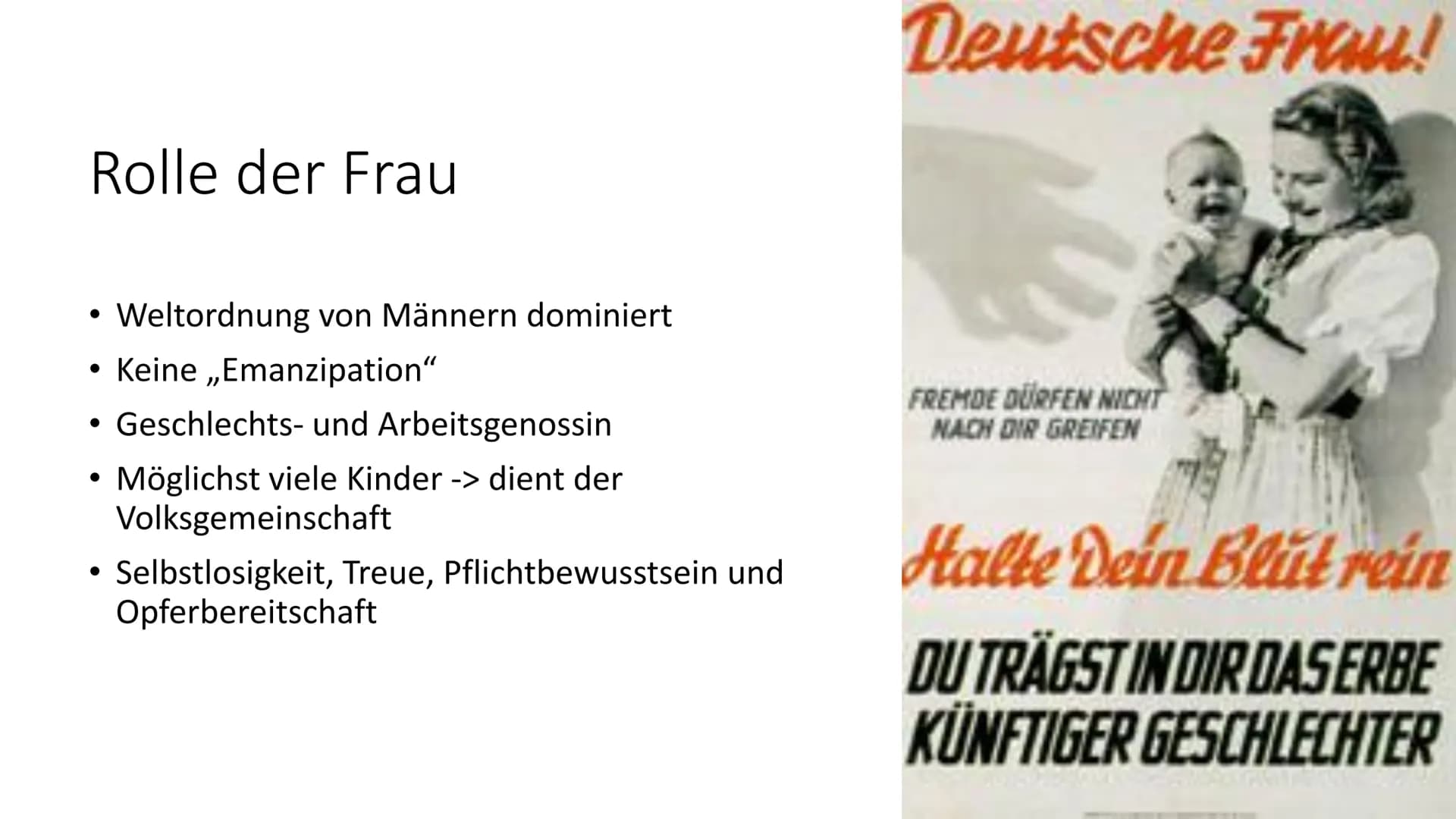 Frauen und Jugend im
Nationalsozialismus # Inhalt
* Rolle der Frau
* Familienpolitik
* Lebensborn
* Frauen und Hitler
* Pflichten / Erziehun