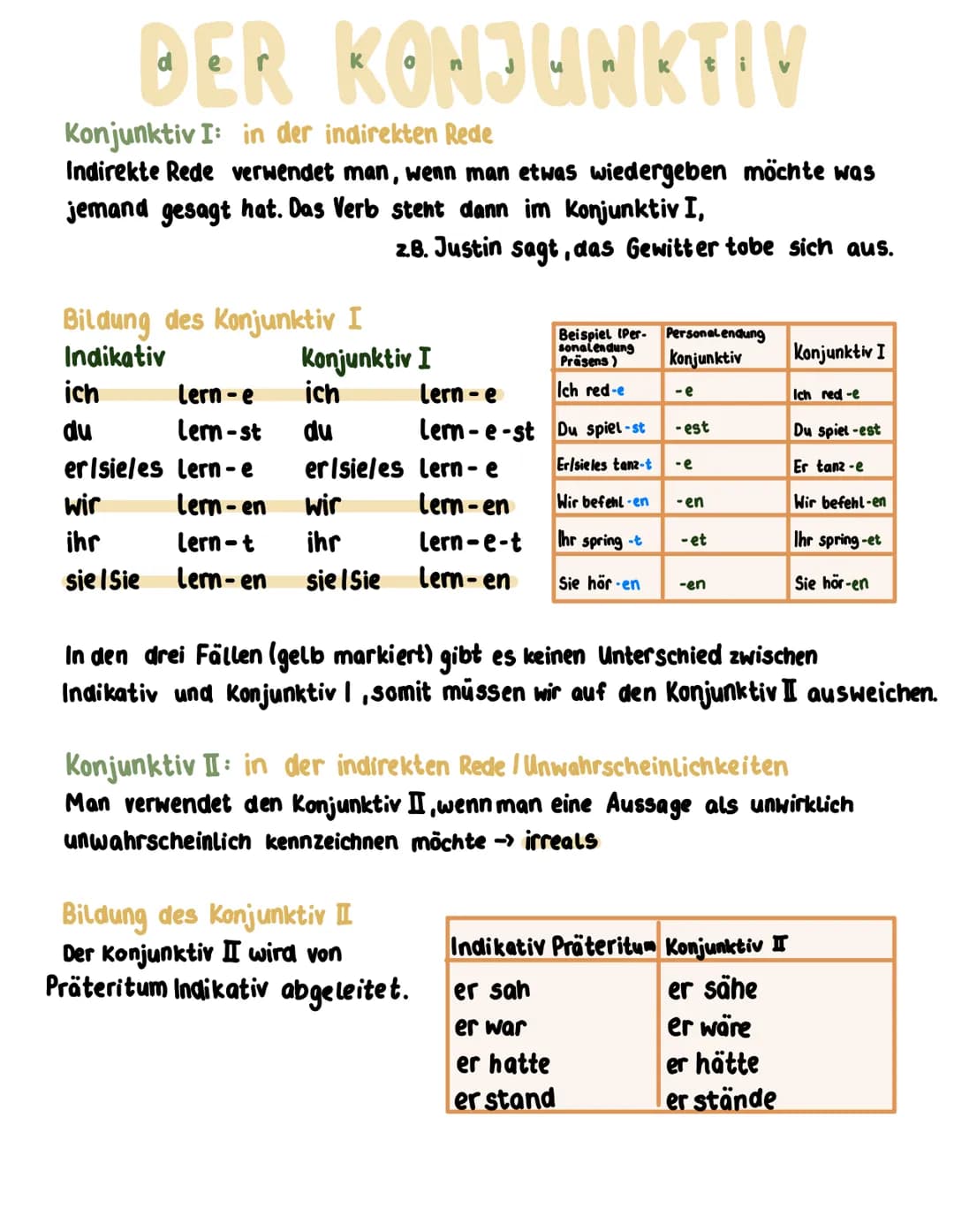 # Konjunktiv II bei der indirekten Rede
| Beispiel | 1. Pers. Pl. Prät. Ind. | Personalendung Konjunktiv | Konjunktiv II |
|---|---|---|---