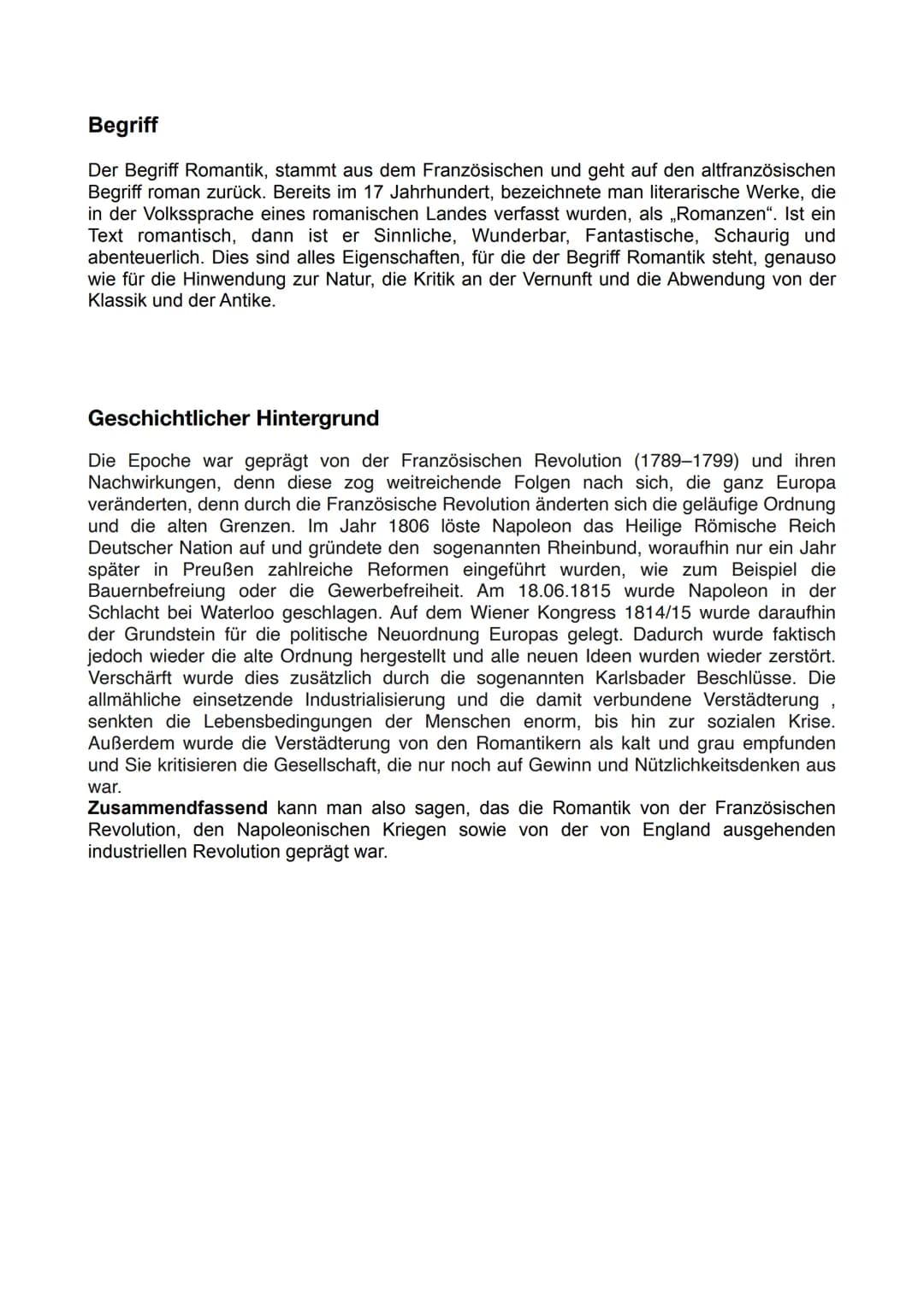 # Romantik
# Gliederung
Allgemeines zur Literaturepoche Romantik 2
Begriff 3
Geschichtlicher Hintergrund 3
Merkmale und Symbole der Romant