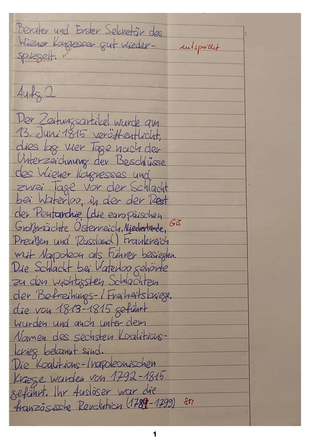 # Geschichte-Klausur Nr. 1
## Aufg. 1
Bei der vorliegenden Primärquelle
handelt es sich um einen Zeitungs-
artikel, der in dem Oesterreich-