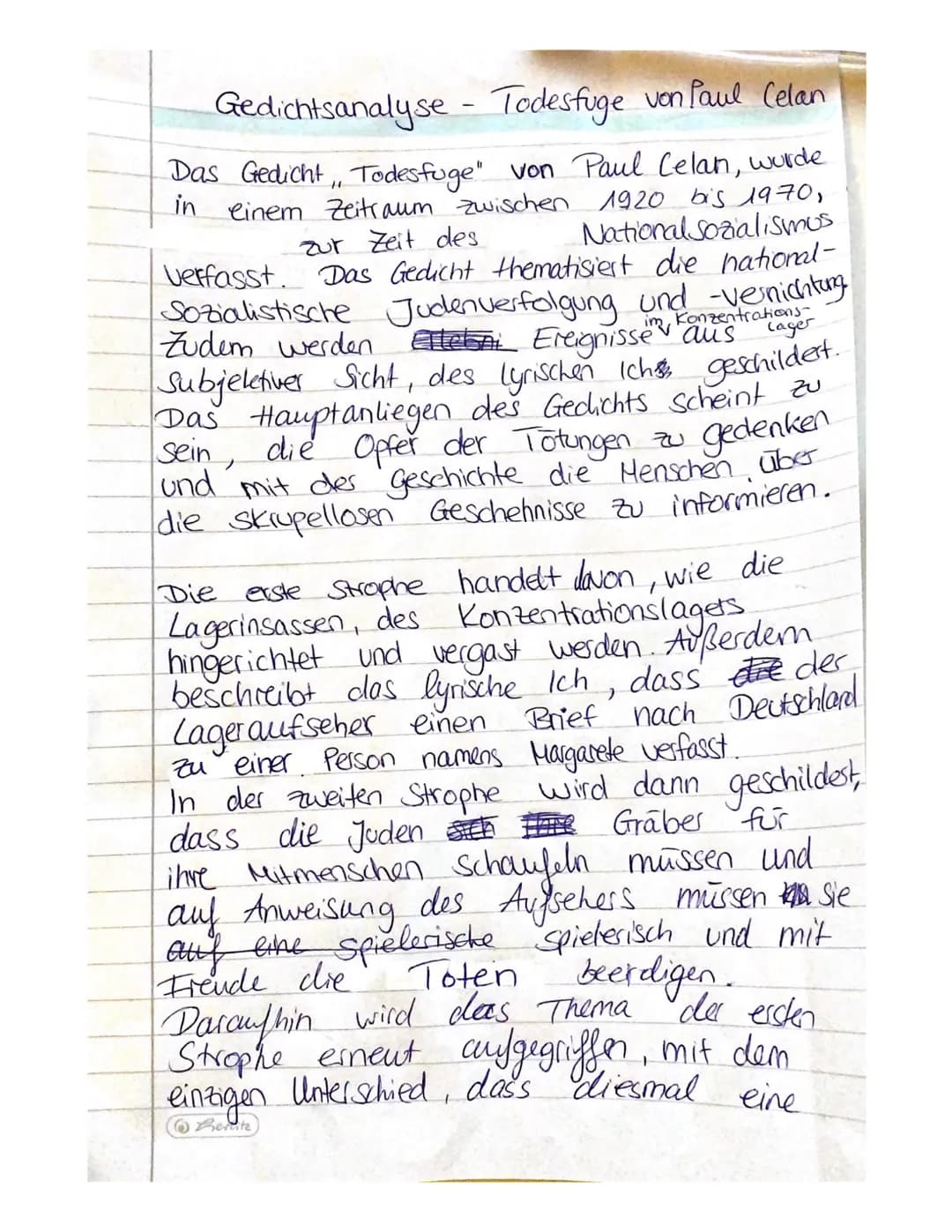 # Gedichtsanalyse - Todesfuge von Paul Celan
Das Gedicht, Todesfuge" von Paul Celan, wurde
in einem Zeitraum zwischen 1920 bis 1970,
zur Ze