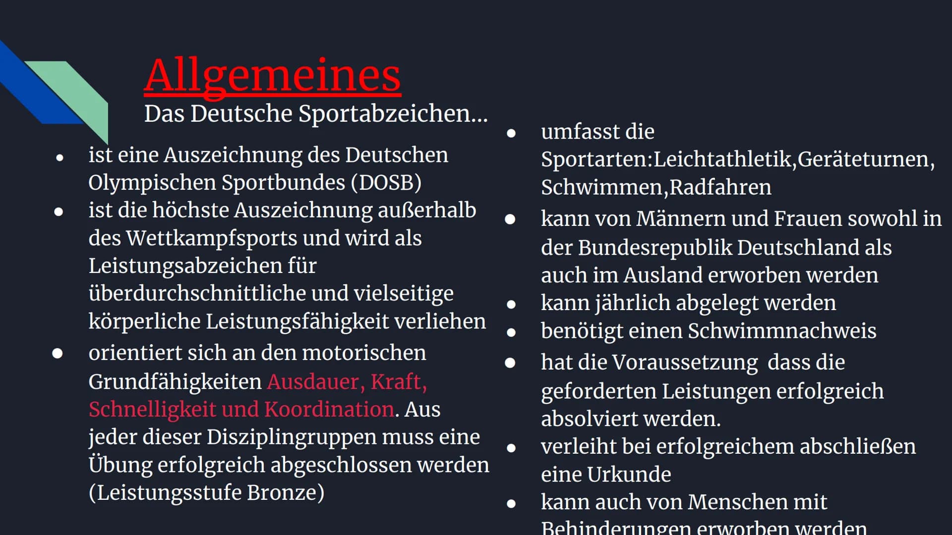 DEINE HERAUSFORDERUNG
DOSB DEUTSCHES
SPORTABZEICHEN # Inhalt
* Allgemeines
* Geschichte
* Leistungsanforderungen
* häufige Fehler und Lösung