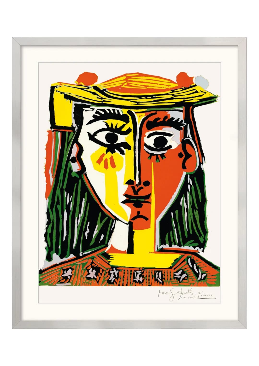 Pour Sabartés
P. Picasso # Bildanalyse von „Frau mit Pompom-Hut und einer bedruckten Bluse" von Pablo Picasso
Das Gemälde „Frau mit Pompom-
