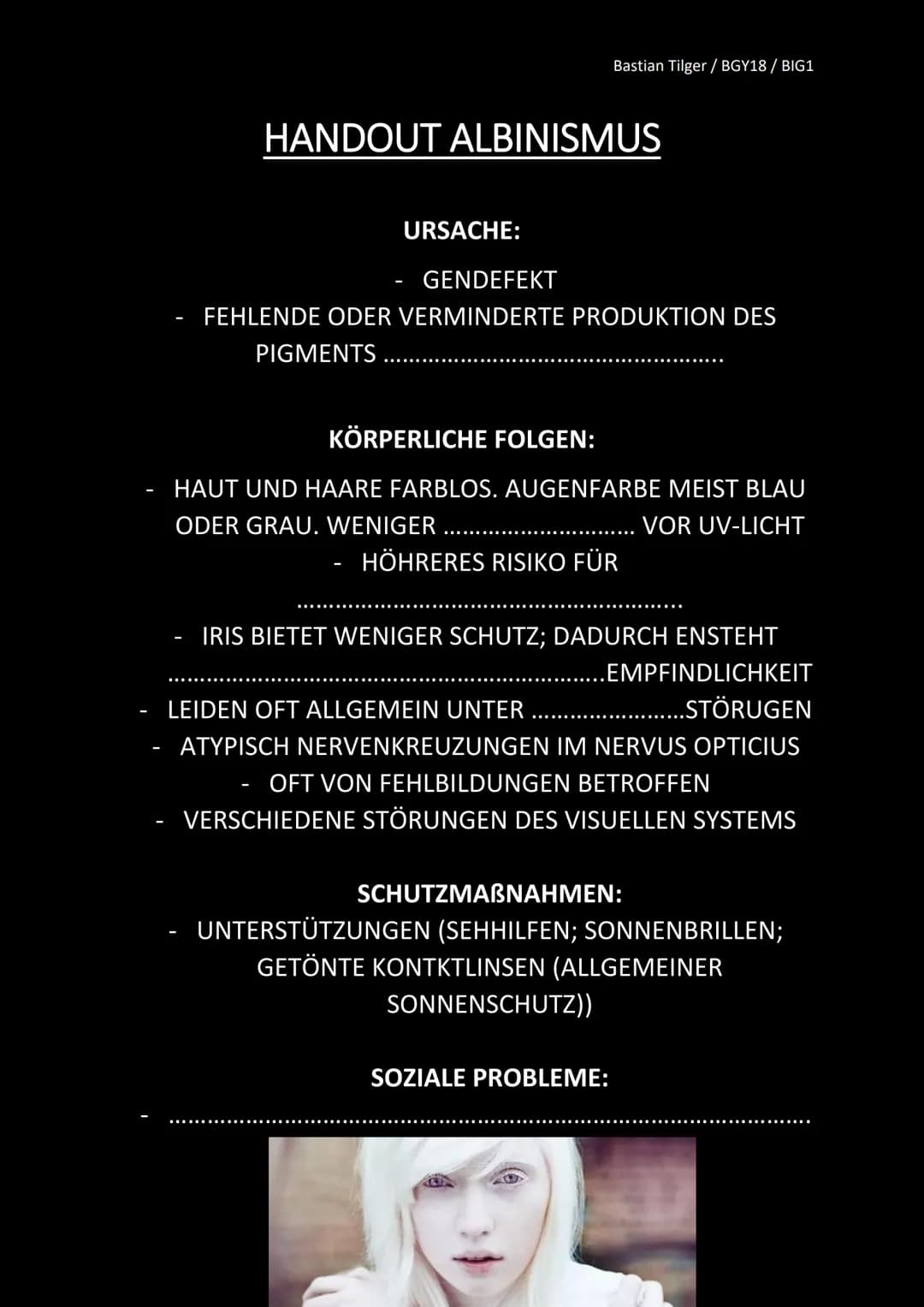 <p>Albinismus ist eine genetische Erkrankung, die durch einen Gendefekt verursacht wird. Diese genetische Ursache führt zu einer fehlenden