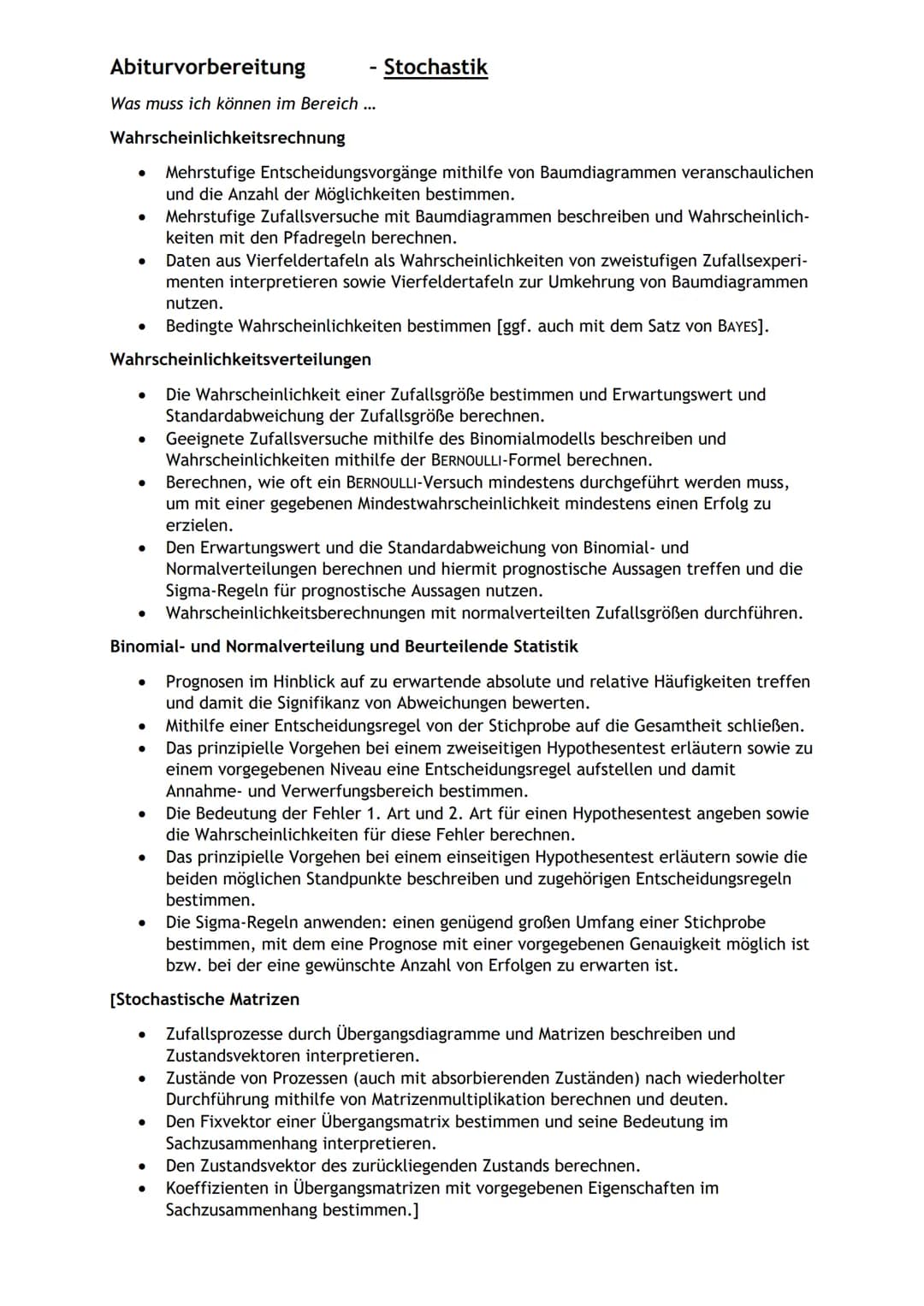 Abiturvorbereitung Mathematik – Seite 1