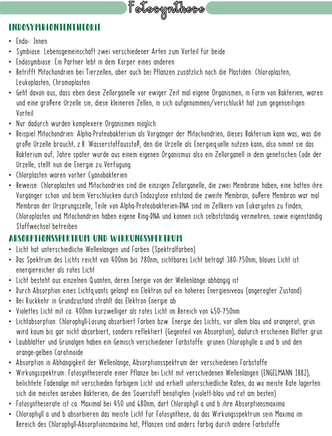 # Fotosynthese
## BEDEUTUNG DER FOTOSYNTHESE
* Chlorophyll als wichtigster Farbstoff der Fotosynthese, kann Licht absorbieren und damit