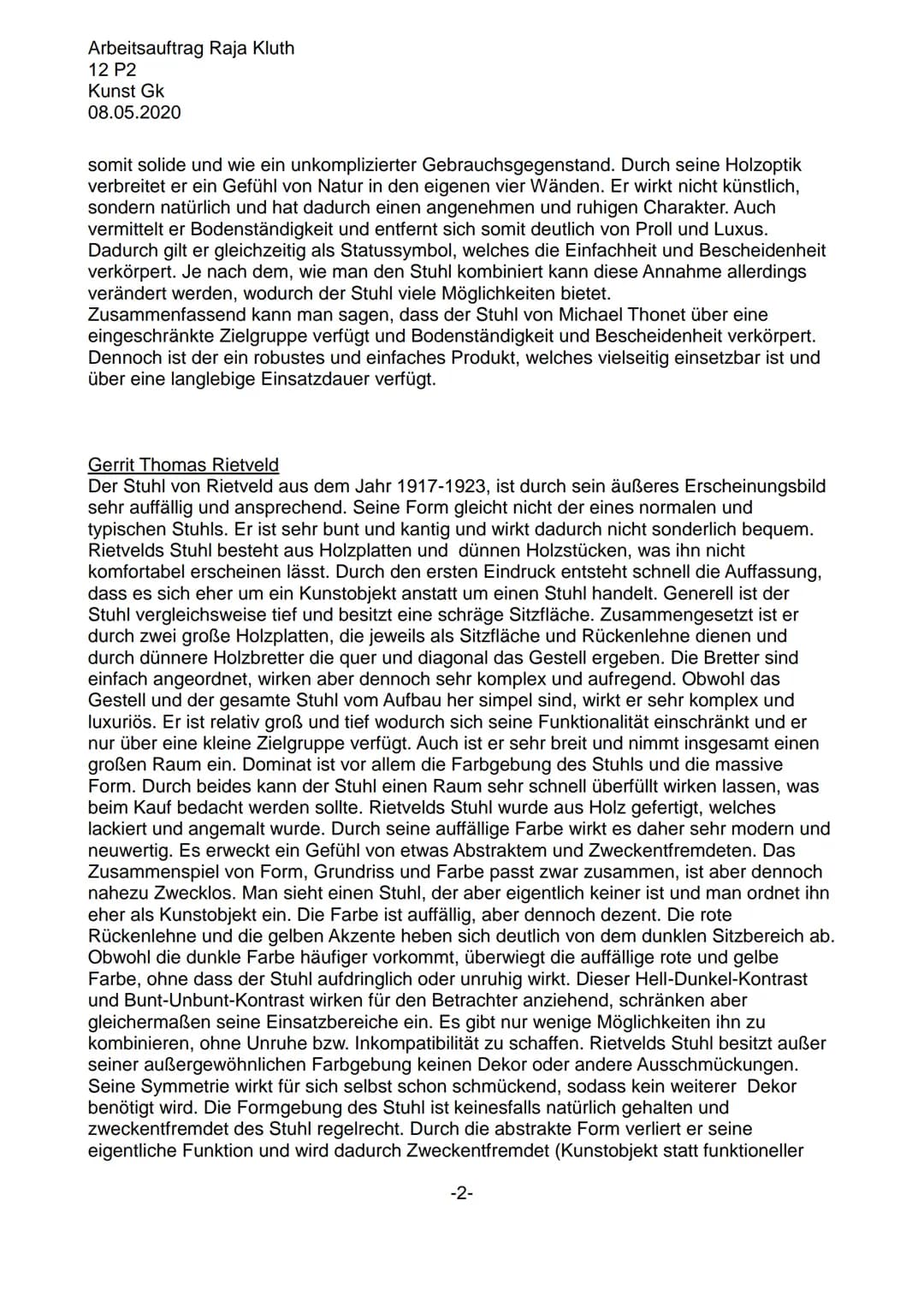 Arbeitsauftrag Raja Kluth
12 P2
Kunst Gk
08.05.2020
- Design- Analyse -
Michael Thonet:
Der Stuhl von Michael Thonet aus dem Jahr 1959 erf
