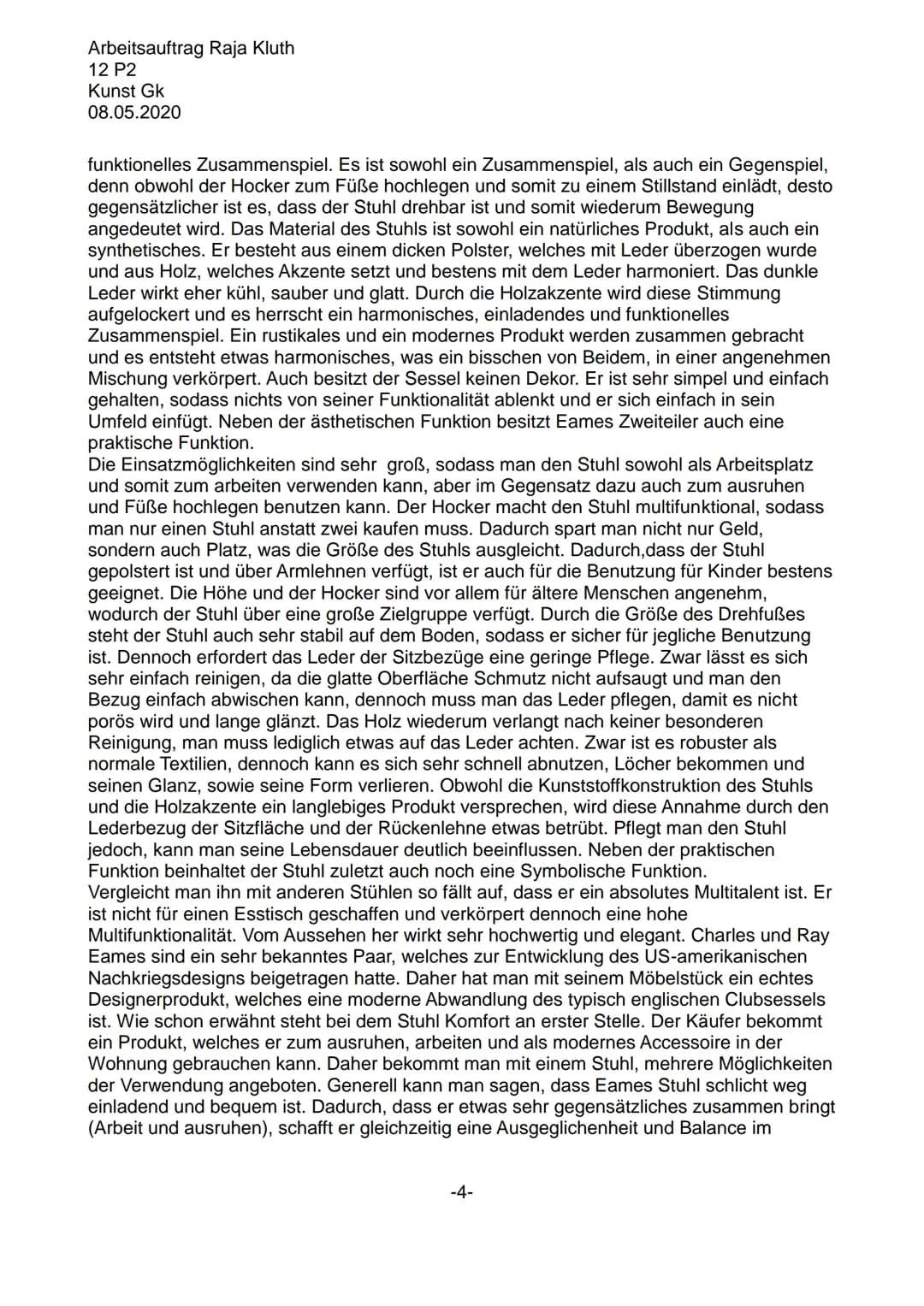 Arbeitsauftrag Raja Kluth
12 P2
Kunst Gk
08.05.2020
- Design- Analyse -
Michael Thonet:
Der Stuhl von Michael Thonet aus dem Jahr 1959 erf