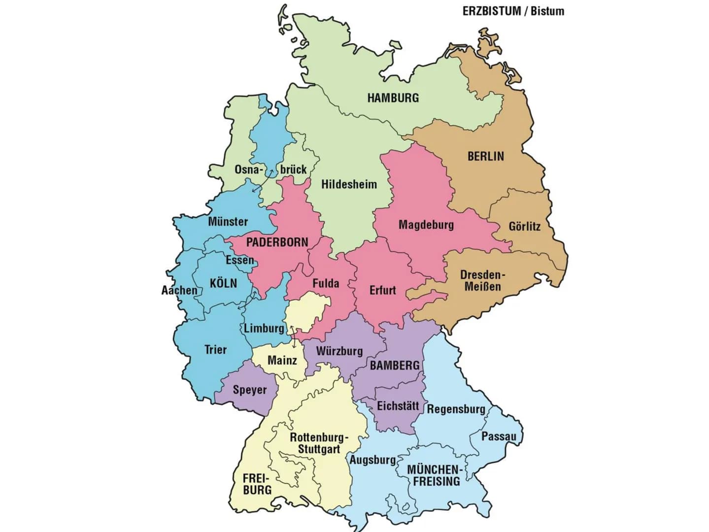 # Struktur der Kirche
deutsche Bischofskonferenz:
- Zusammenschluss der römisch-katholischen Bischöfe aller (Erz-)Diözesen in Deutschland