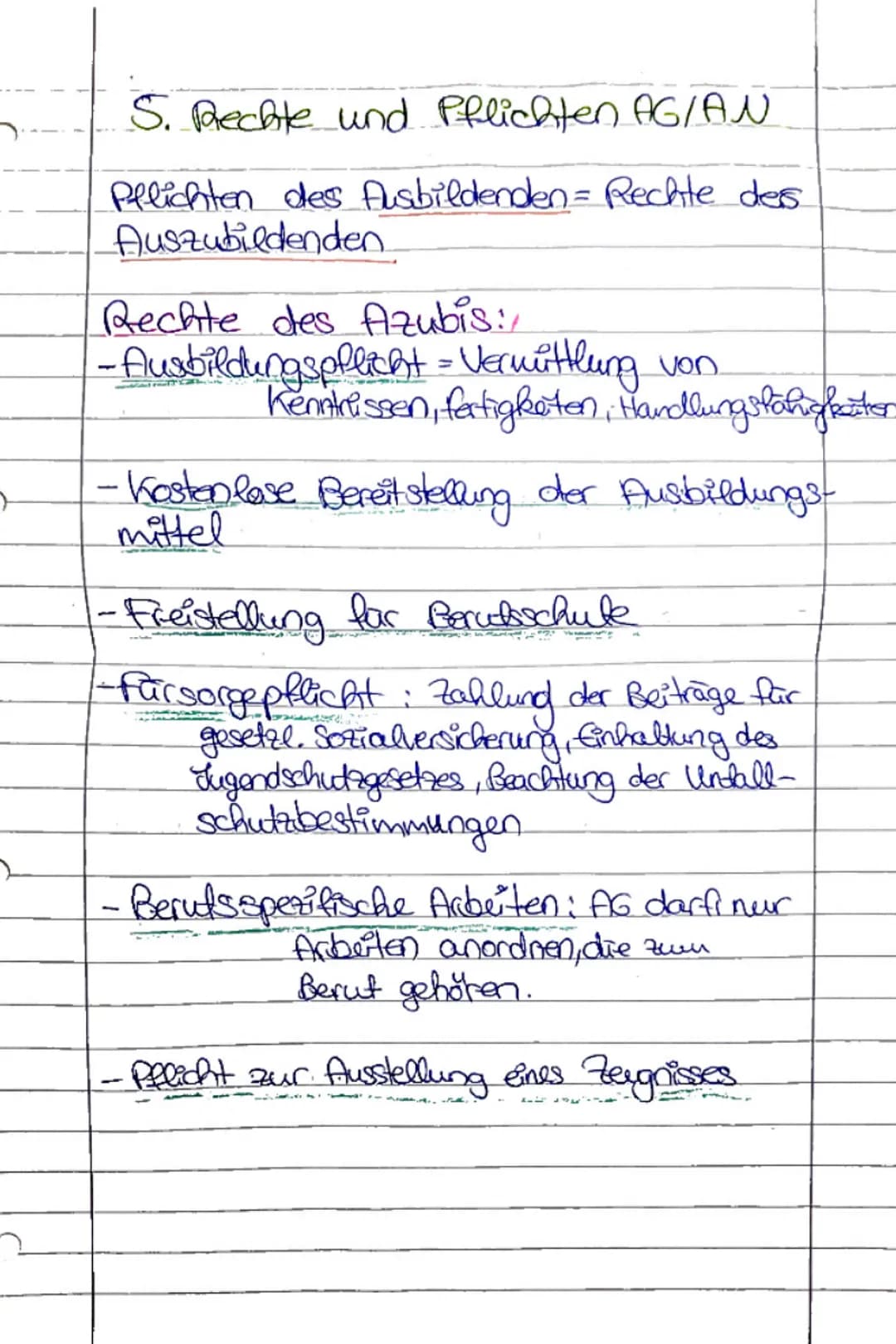 # S. Rechte und Pflichten AG/AN
Pflichten des Ausbildenden = Rechte des Auszubildenden
## Rechte des Azubis:
- Ausbildungspflicht = Vermitt