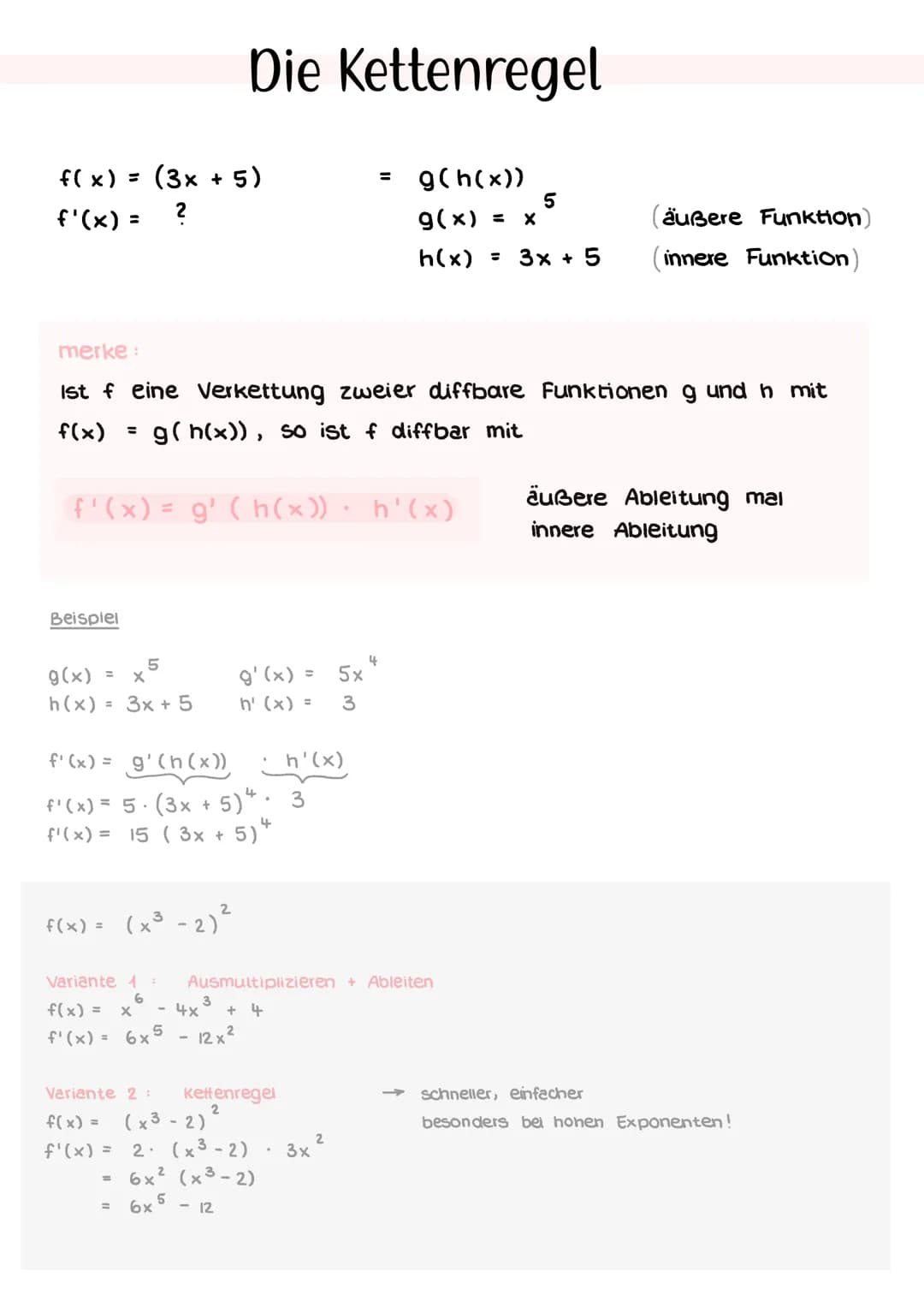 <h2>Kettenregel und Produktregel</h2>
<p>Die Kettenregel und die Produktregel sind wichtige Ableitungsregeln in der Differentialrechnung. Si