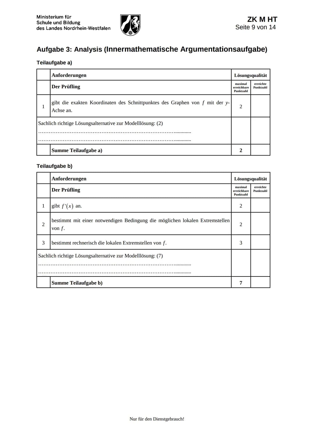 Ministerium für
Schule und Bildung
des Landes Nordrhein-Westfalen
ZK M HT
Seite 1 von 14
# Unterlagen für die Lehrkraft
# Zentrale Klausur