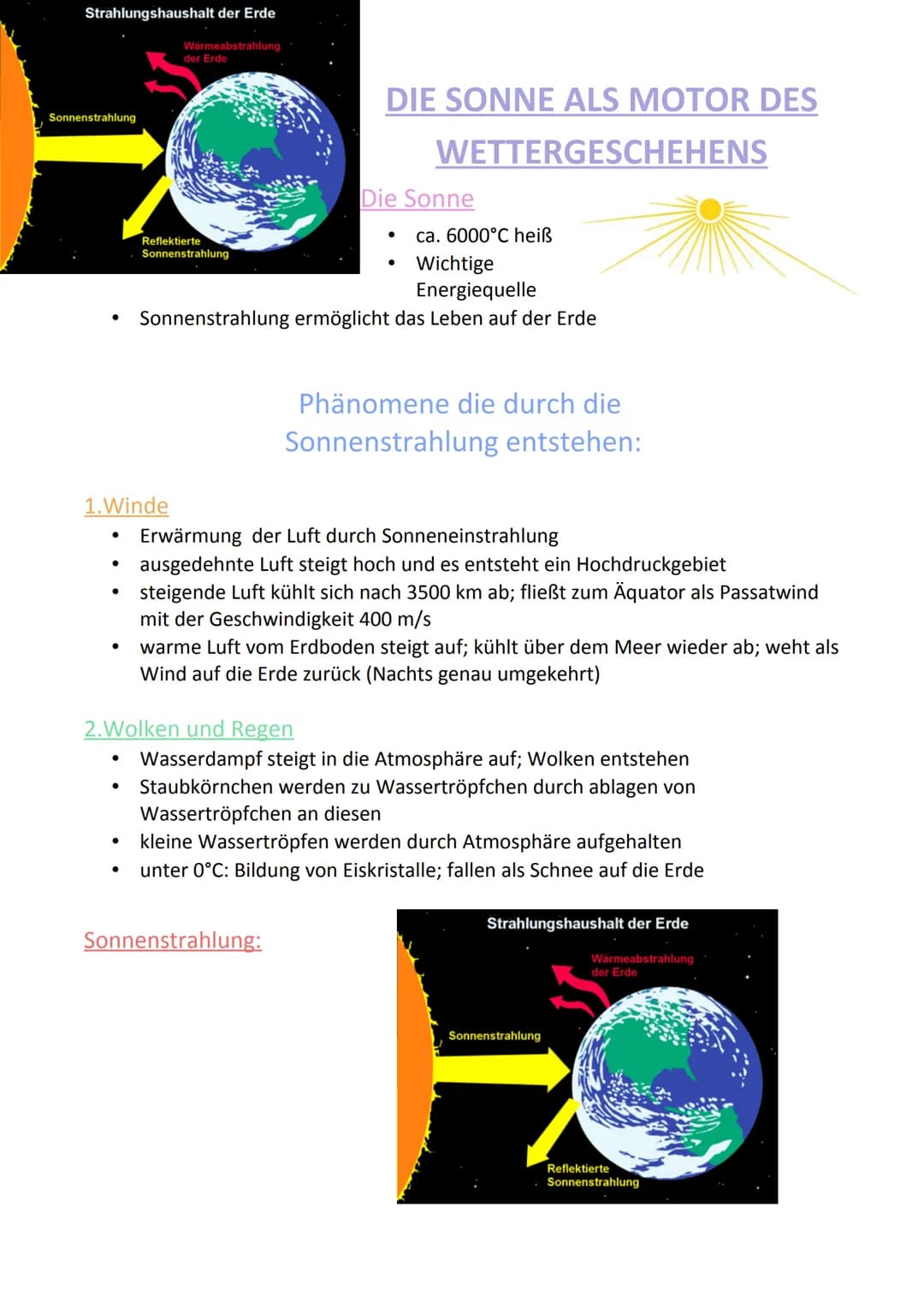# DIE SONNE ALS MOTOR DES WETTERGESCHEHENS
## Die Sonne
* ca. 6000°C heiß
* Wichtige Energiequelle
* Sonnenstrahlung ermöglicht das Leben a