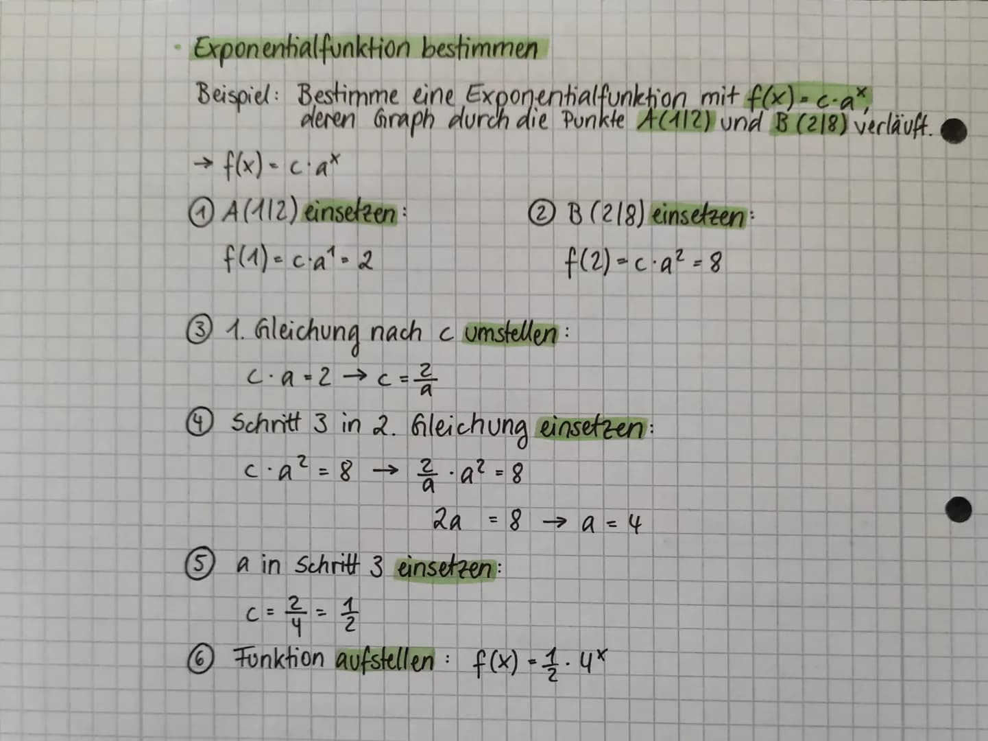 # Exponentialfunktion
## Definition:
Funktionen der Form $f(x) = c \cdot a^x$ heißen Exponentialfunktionen.
- $a$ = Basis $\rightarrow$ pos