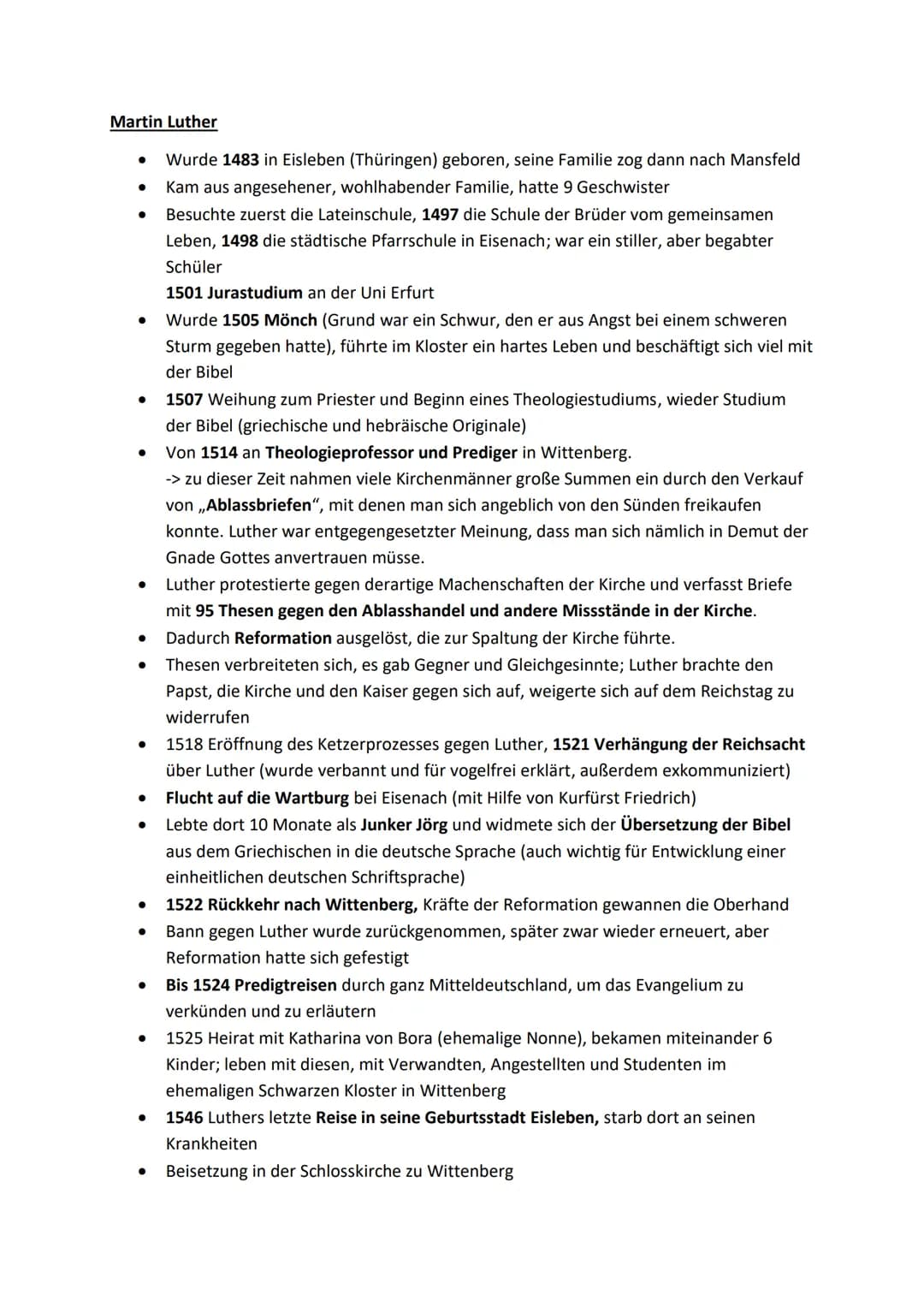 # Martin Luther
* Wurde 1483 in Eisleben (Thüringen) geboren, seine Familie zog dann nach Mansfeld
* Kam aus angesehener, wohlhabender Famil