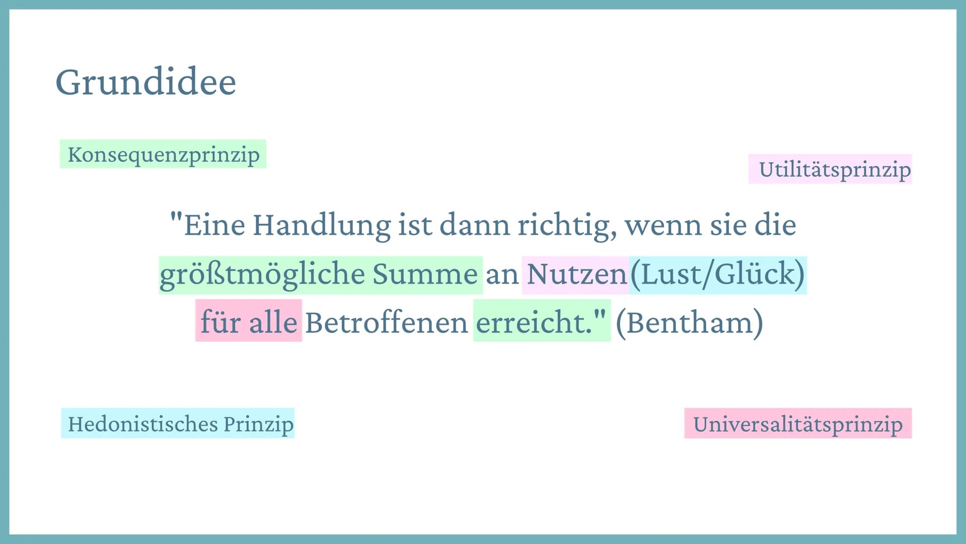 # Utilitarismus
Jeremy Bentham
John Stuart Mill
- britischer Jurist, Philosoph & Sozialreformer
> "Jeder zählt für einen, keiner für mehr