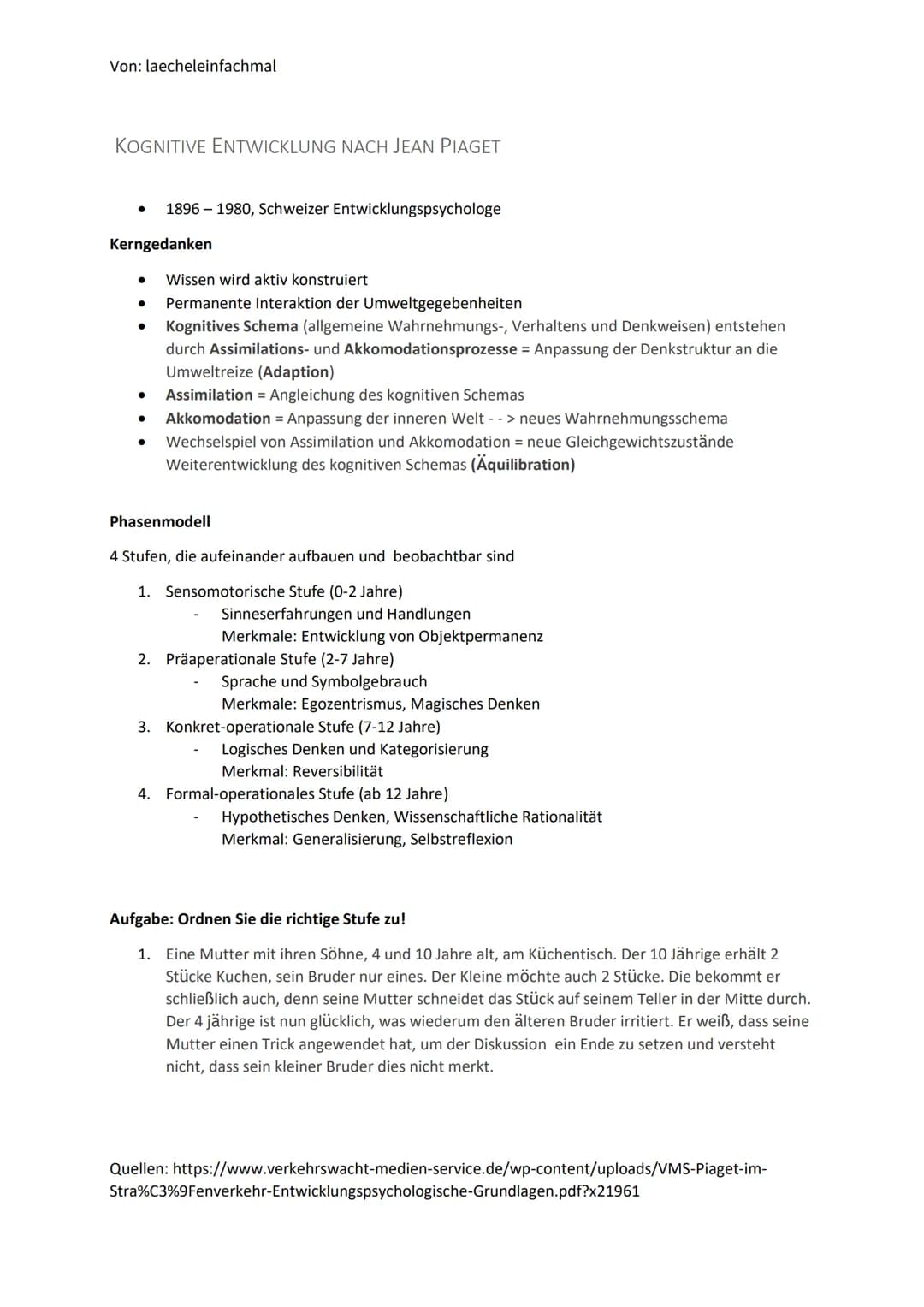 Von: laecheleinfachmal
# KOGNITIVE ENTWICKLUNG NACH JEAN PIAGET
* 1896–1980, Schweizer Entwicklungspsychologe
## Kerngedanken
* Wissen w