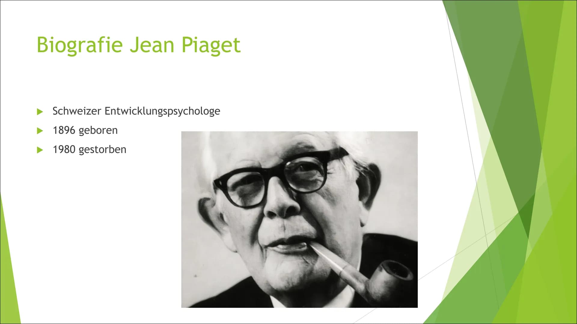 Von: laecheleinfachmal
# KOGNITIVE ENTWICKLUNG NACH JEAN PIAGET
* 1896–1980, Schweizer Entwicklungspsychologe
## Kerngedanken
* Wissen w