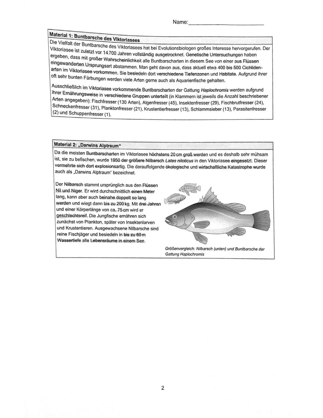 Name:
GK Q2.1 Biologie (HOR)
Klausur Nr. 1
28.10.2021
Aufgabe 1 - Die Evolution der Buntbarsche in Ostafrika
Die zu den Knochenfischen zähle