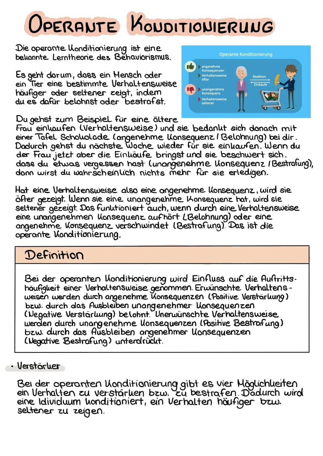 # OPERANTE KONDITIONIERUNG
Die operante Konditionierung ist eine bekannte Lerntheorie des Behaviorismus.
Es geht darum, dass ein Mensch od