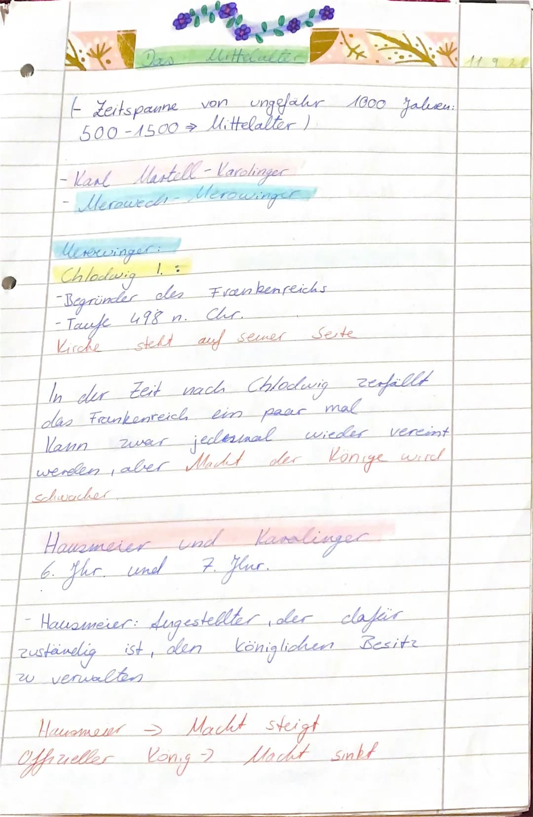 8. jur. v. Chr.
- Karl Martell
Begründer der Karalinger mächtiges
Hausmeier im 8. year.
Die Macht liegt jetzt hauptsachlich
beim Hausmeier
P