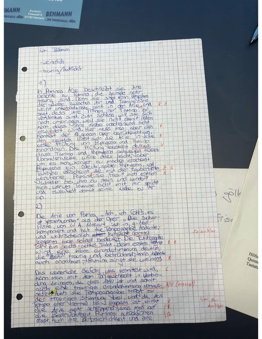 Kursort:
Thien
g-Moll
Name: Lisa Behmon
# Klassenarbeit Musik
W. A. Mozart: Die Zauberflöte
Arie „Ach, ich fühl's, es ist verschwunden"