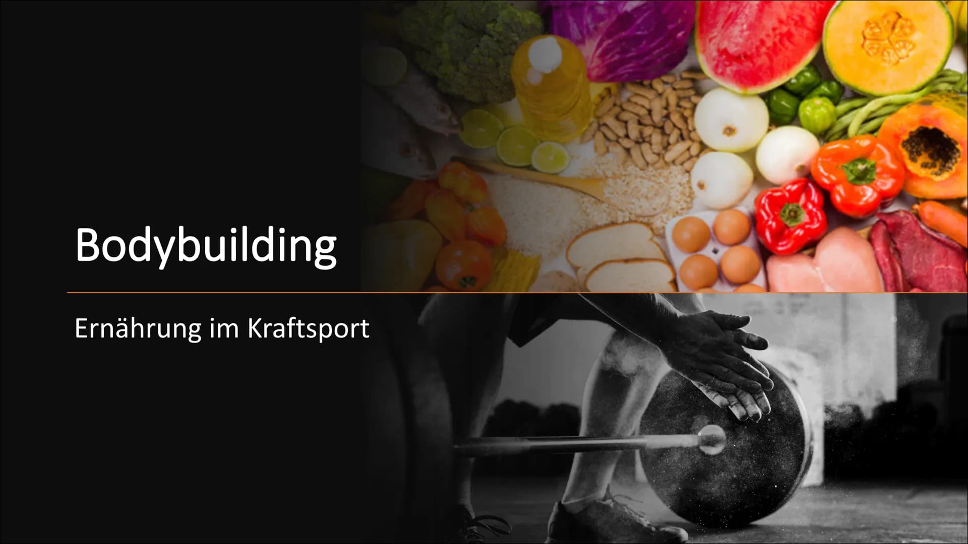 Bodybuilding
Ernährung im Kraftsport # Inhaltsverzeichnis
(1) Wieso ist Ernährung wichtig?
(2) Nährstoffe
(3) Energiebedarf
(6) Ernährung
