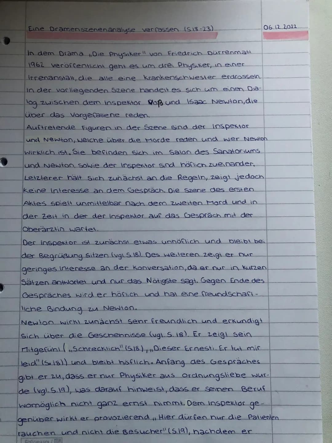 # Eine Dramenszenenanalyse verfassen (S.18-23)
06.12.2022
In dem Drama „Die Physiker" von Friedrich Dürrenmatt
1962 veröffentlicht geht es