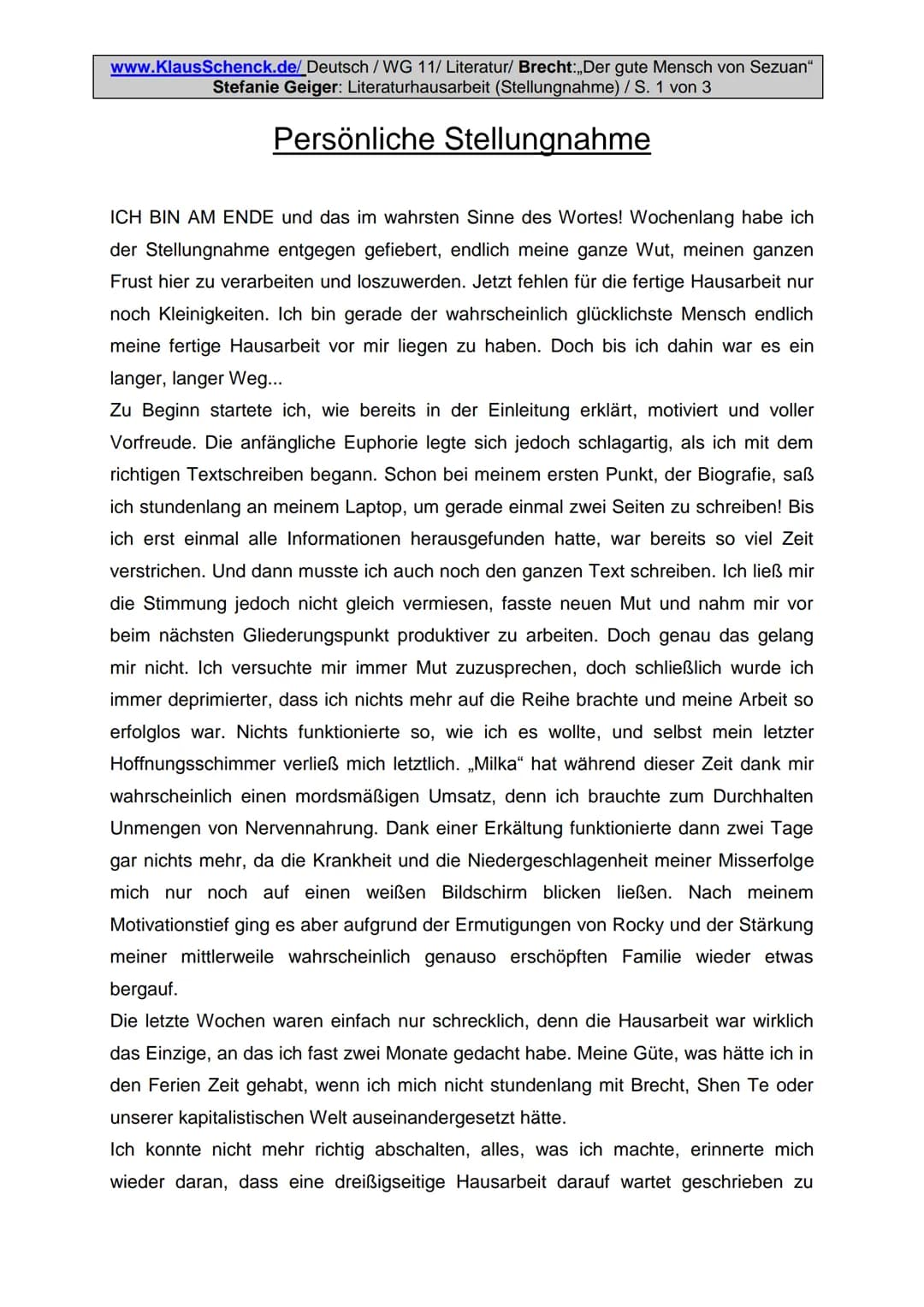 www.KlausSchenck.de / Deutsch/WG 11/Literatur /
Johann Wolfgang Goethe: „Die Leiden des jungen Werther"
Kristina Herzog: Literaturhausarbeit