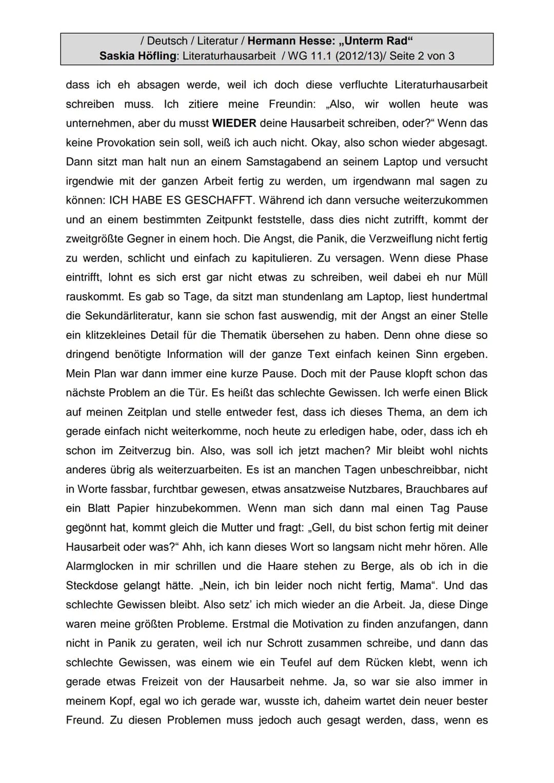www.KlausSchenck.de / Deutsch/WG 11/Literatur /
Johann Wolfgang Goethe: „Die Leiden des jungen Werther"
Kristina Herzog: Literaturhausarbeit