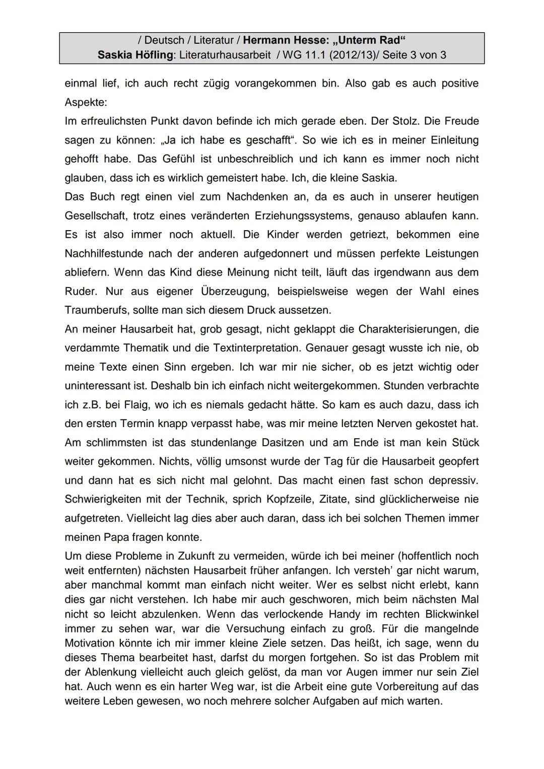 www.KlausSchenck.de / Deutsch/WG 11/Literatur /
Johann Wolfgang Goethe: „Die Leiden des jungen Werther"
Kristina Herzog: Literaturhausarbeit