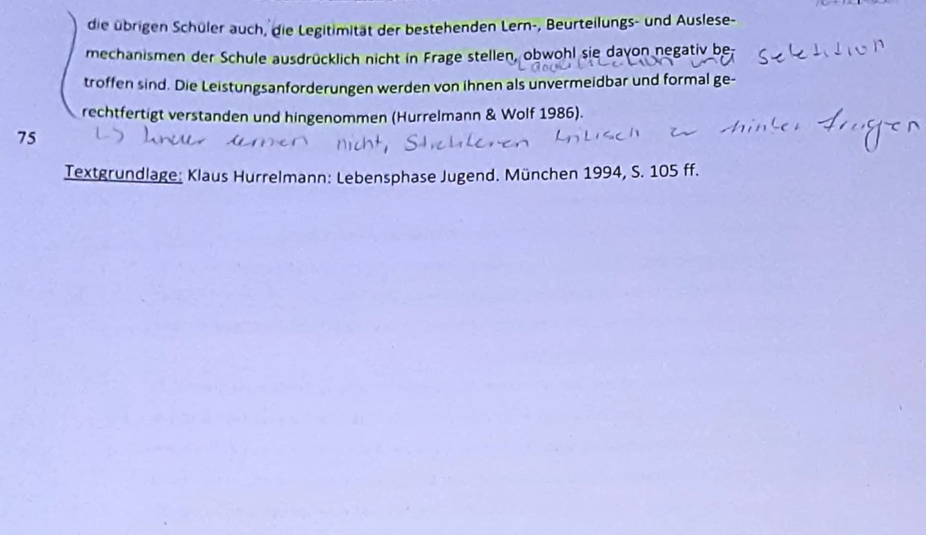 Name: Lea
# Schulische Sozialisation
## Aufgaben:
1. Formulieren Sie den Hauptgedanken des Textes und stellen Sie die wesentlichen Inhalt