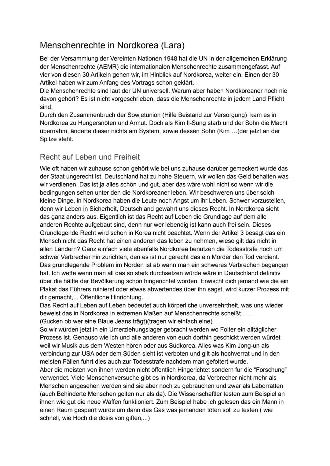 Gliederung:
- Karikatur
- Überleitung
- Geschichte
- Überleitung
- Menschenrechtssituation in Nordkorea
- Recht auf Leben und Freiheit
-