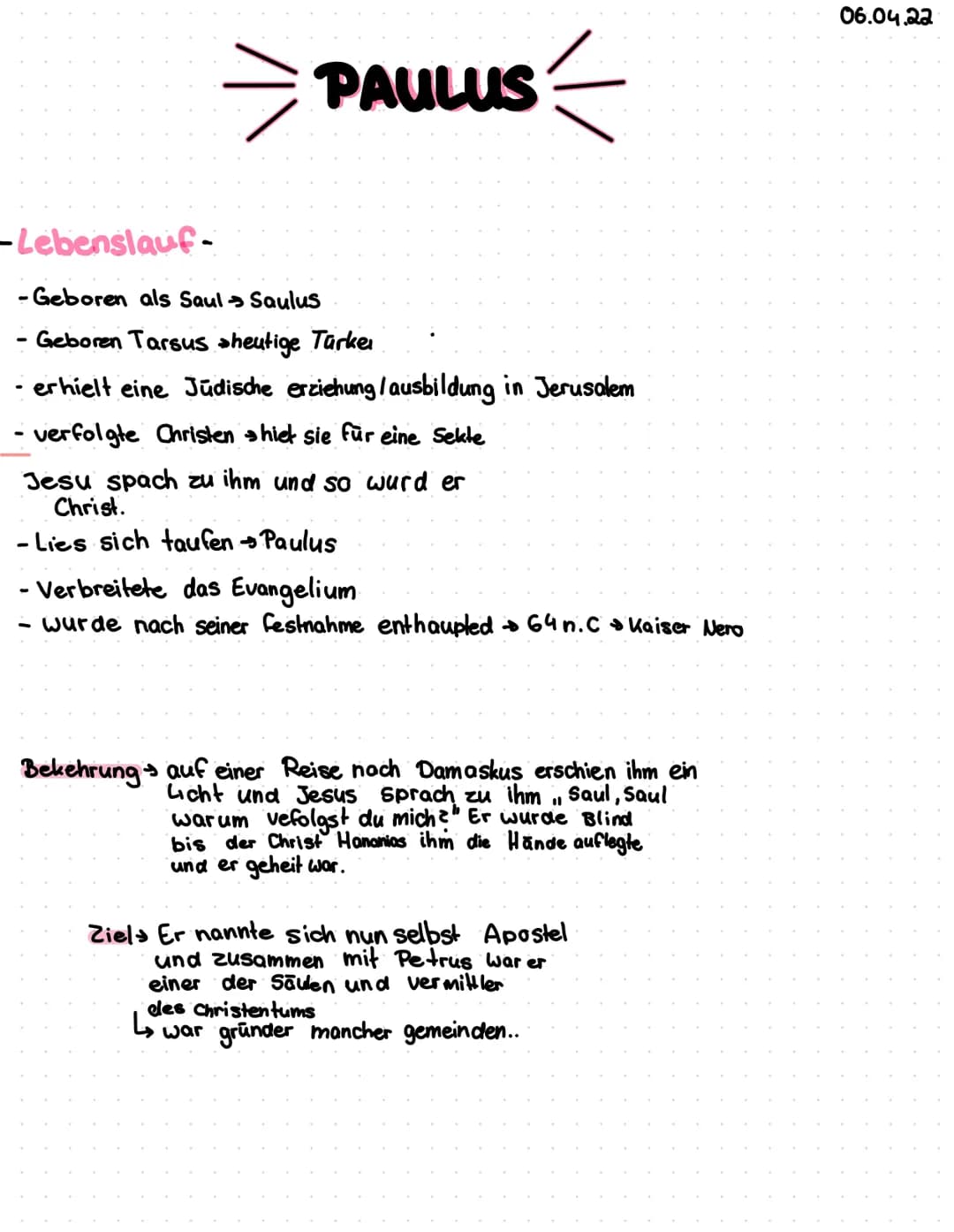 # Paulus
## sein Lebensweg:
- er kamm als frommer Jude nach Jerusalem.
- Er behämpfte dort das christentum
- Auf einer Reise nach Damaskus u
