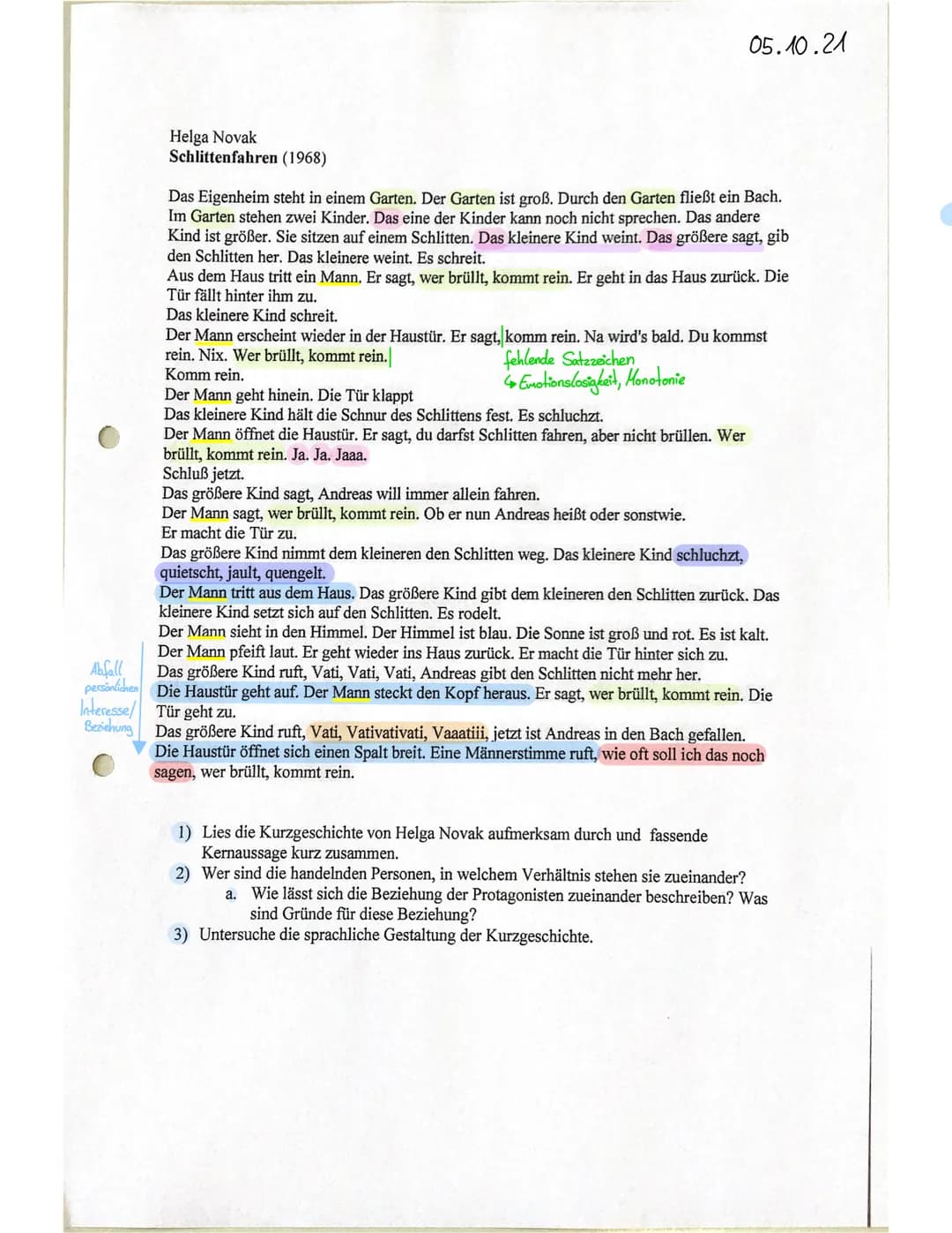 # Interpretation - „Schlittenfahren"
13.10.21
Helga M. Novak war eine deutsch-isländische Schriftstellerin. Sie hieß eigentlich Maria
Karls