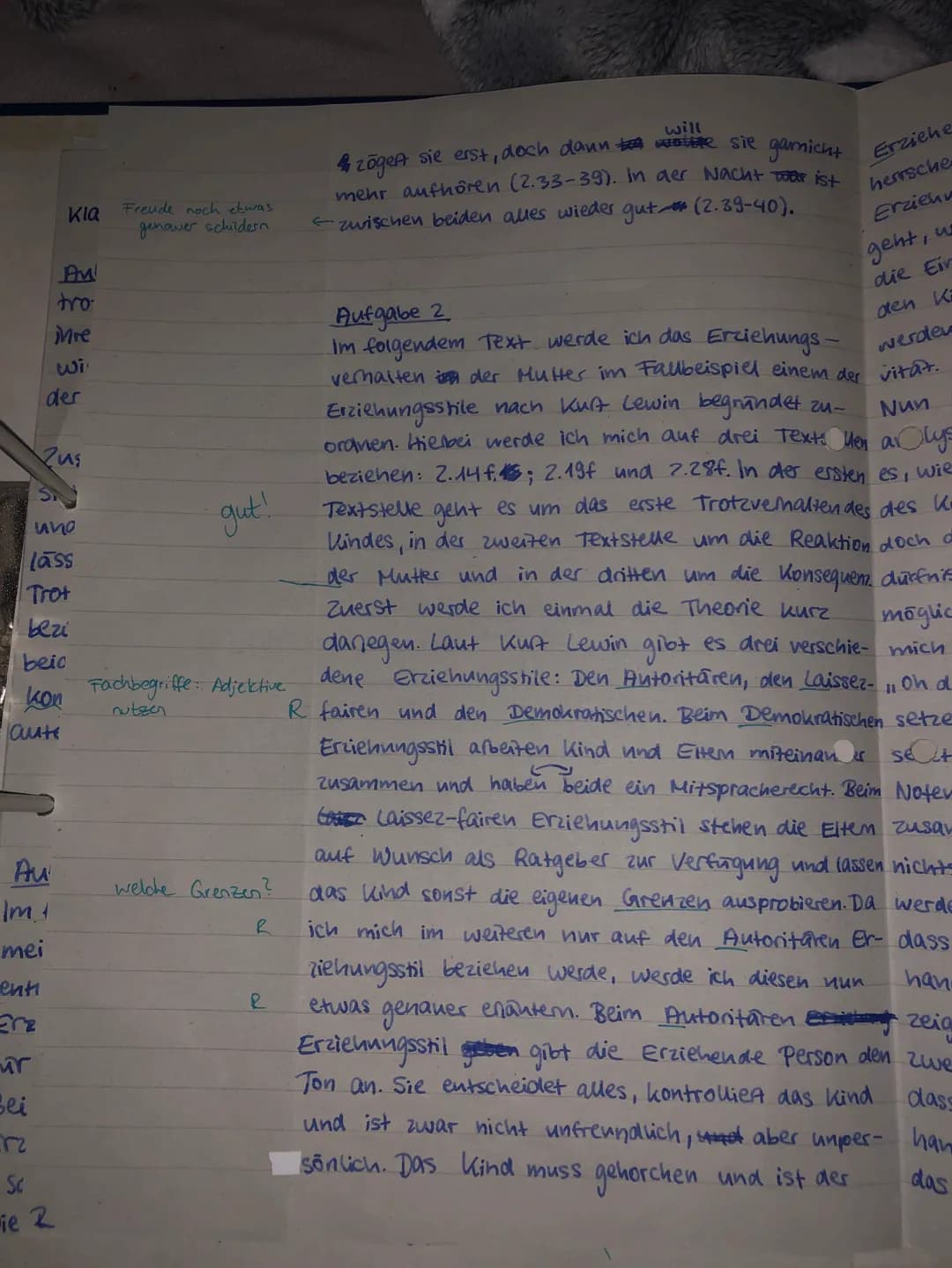 # S1 PA/Leg
Klausur Nr. 1 zu Erziehungsstilen
Erwartungshorizont „Der kleine weiße Esel"
Name: Jesy
Teilaufgabe I
Anforderungen
Die Schüleri