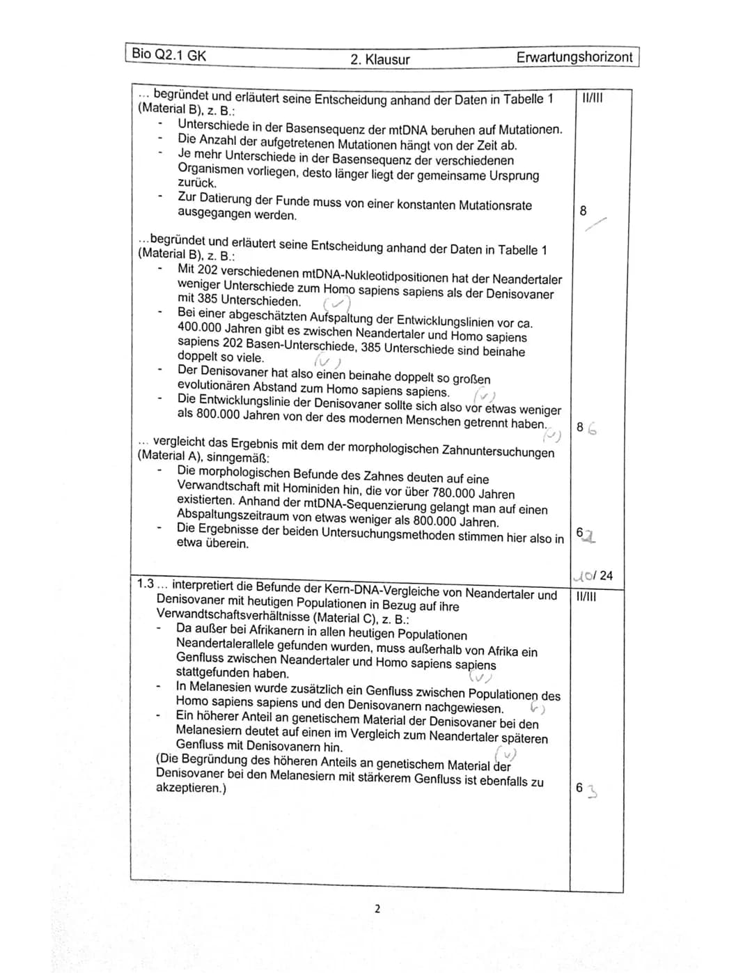Bio Q2.1 GK
2. Klausur
Erwartungshorizont
# Aufgabe 1
Der Schüler/ Die Schülerin...
Name:
1.1... erläutert die Bedeutung von Homologie und