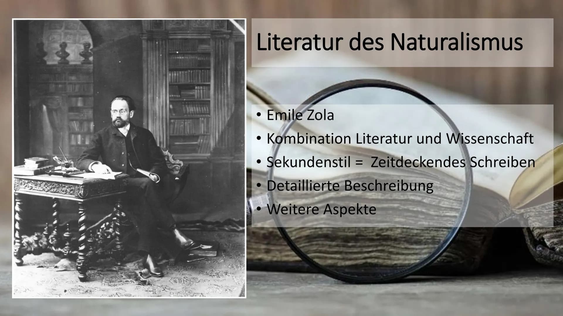 Janine Fleischer
# Naturalismus Epoche
## Definition
* lat. Natura: „Natur"
* Zwischen 1880 und 1900
* Naturalismus = detaillierte Darstellu