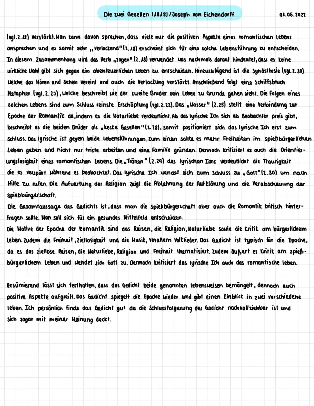 # Die zwei Gesellen (1818)/Joseph von Eichendorff
04.05.2022
(vgl.2.18) verstärkt. Man kann davon sprechen, dass viele nur die positiven A