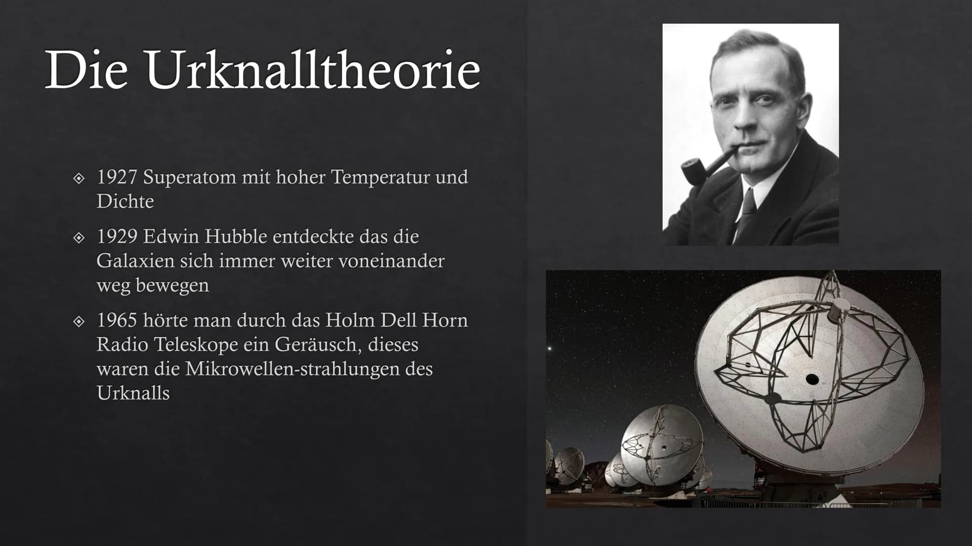Entstehung des Universums # Gliederung
* 1. Die Urknalltheorie
* 2. Inflationstheorie
* 3. Weshalb sind die Theorien noch so jung?
* 4. Kosm