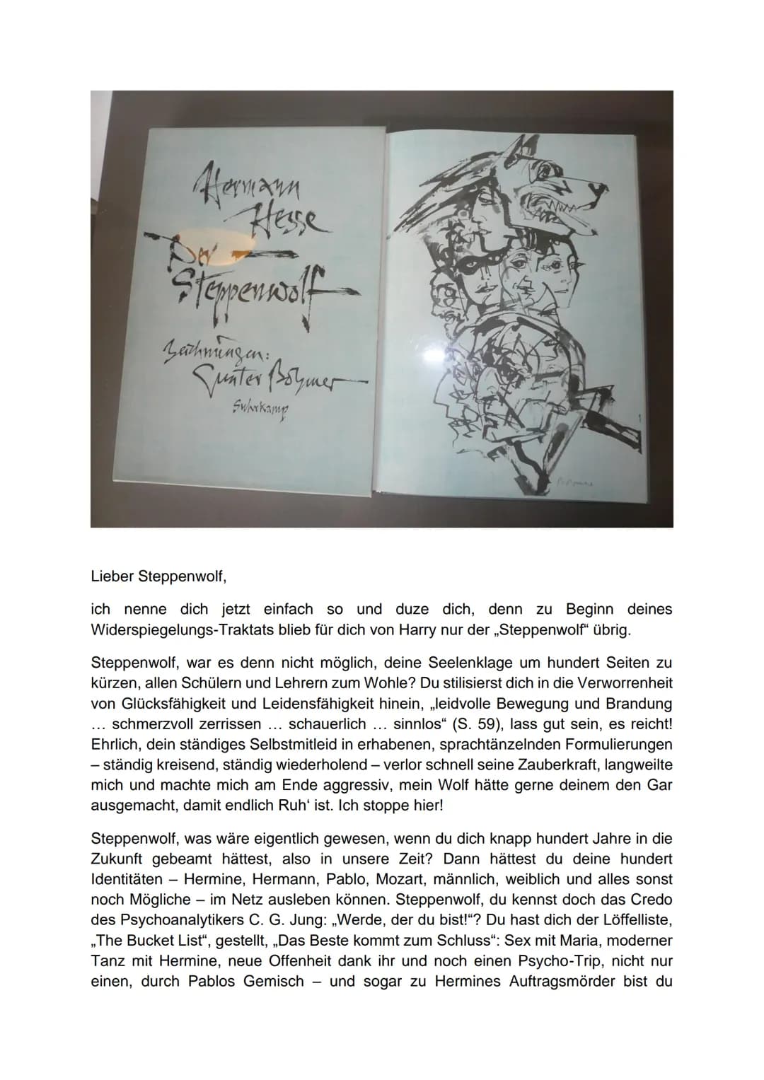 www.KlausSchenck.de / Schenck / Deutsch / Hesse: „Steppenwolf" /
Überblick: Inhalt + zentrale Stellen mit Vertiefungen / S. 1 von 4
# Hesse: